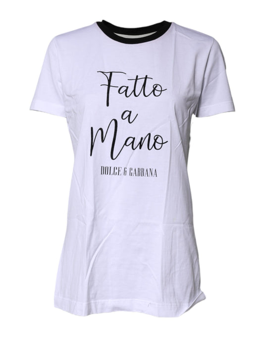 White Printed Round Neck Top Cotton T-shirt