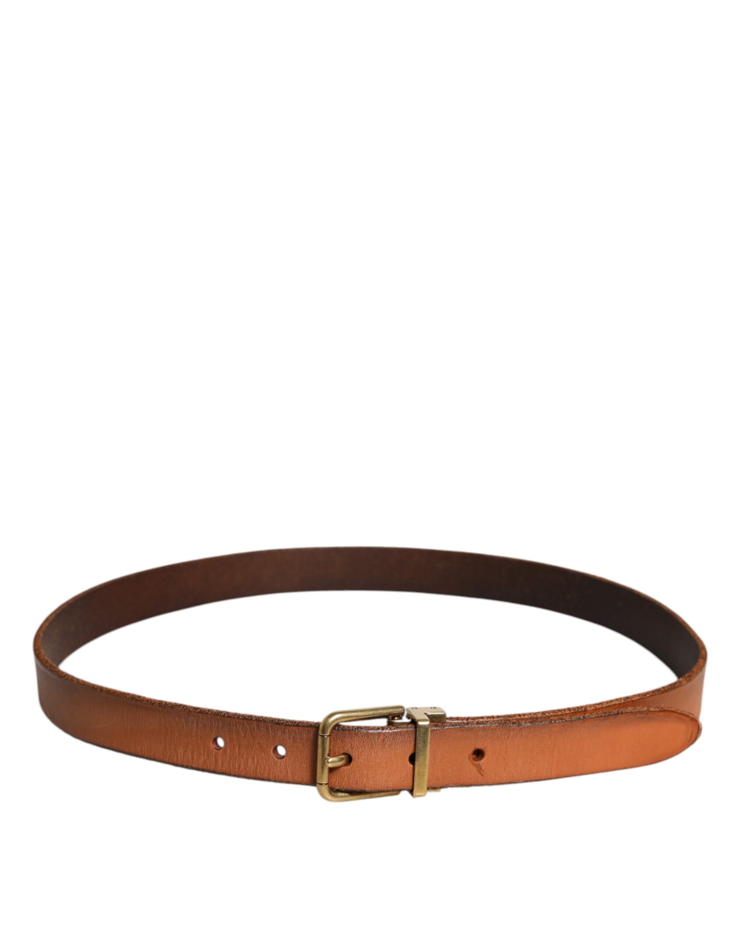 Brown Leather Gold Tone Metal Buckle Belt