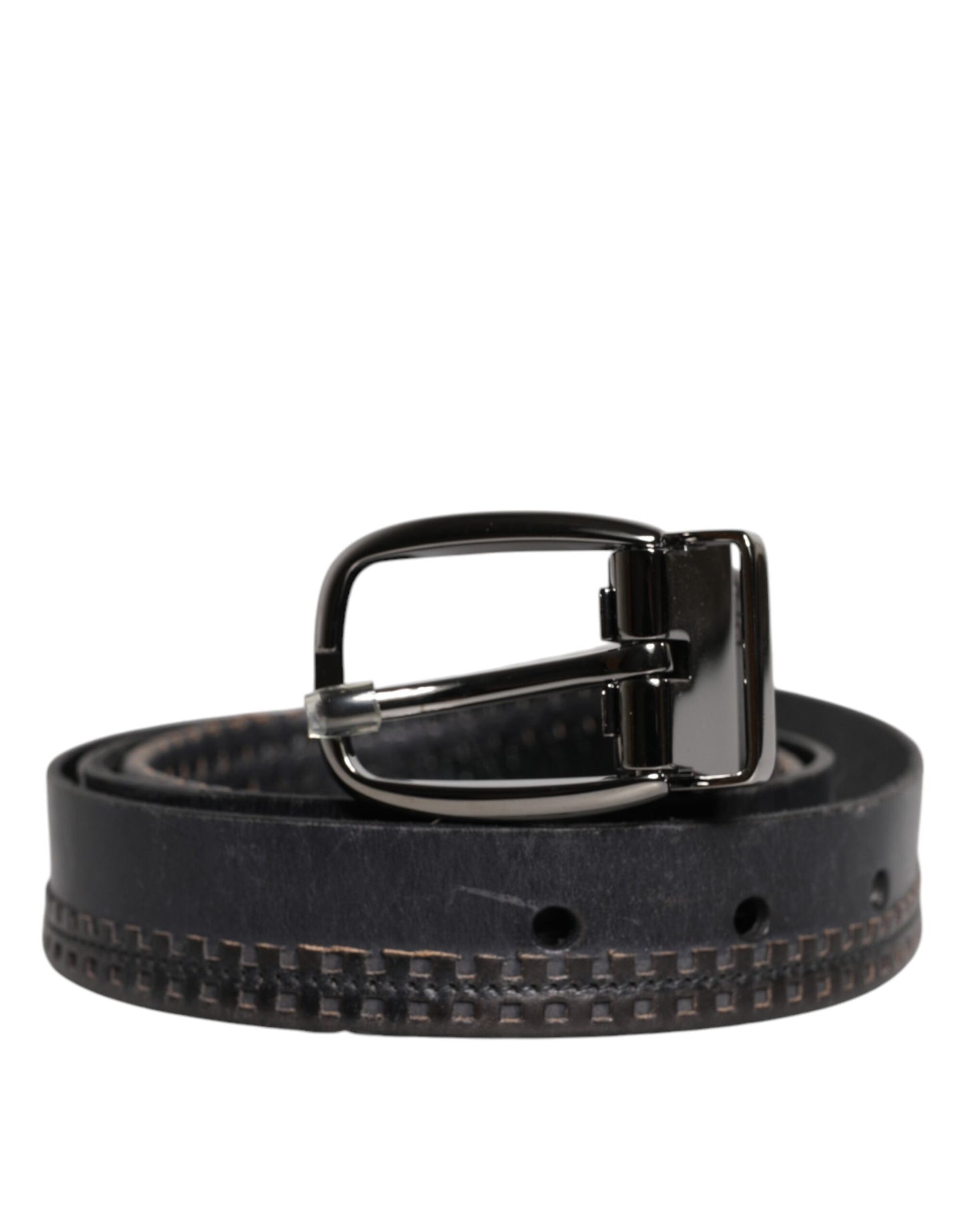 Black Leather Silver Tone Metal Buckle Belt