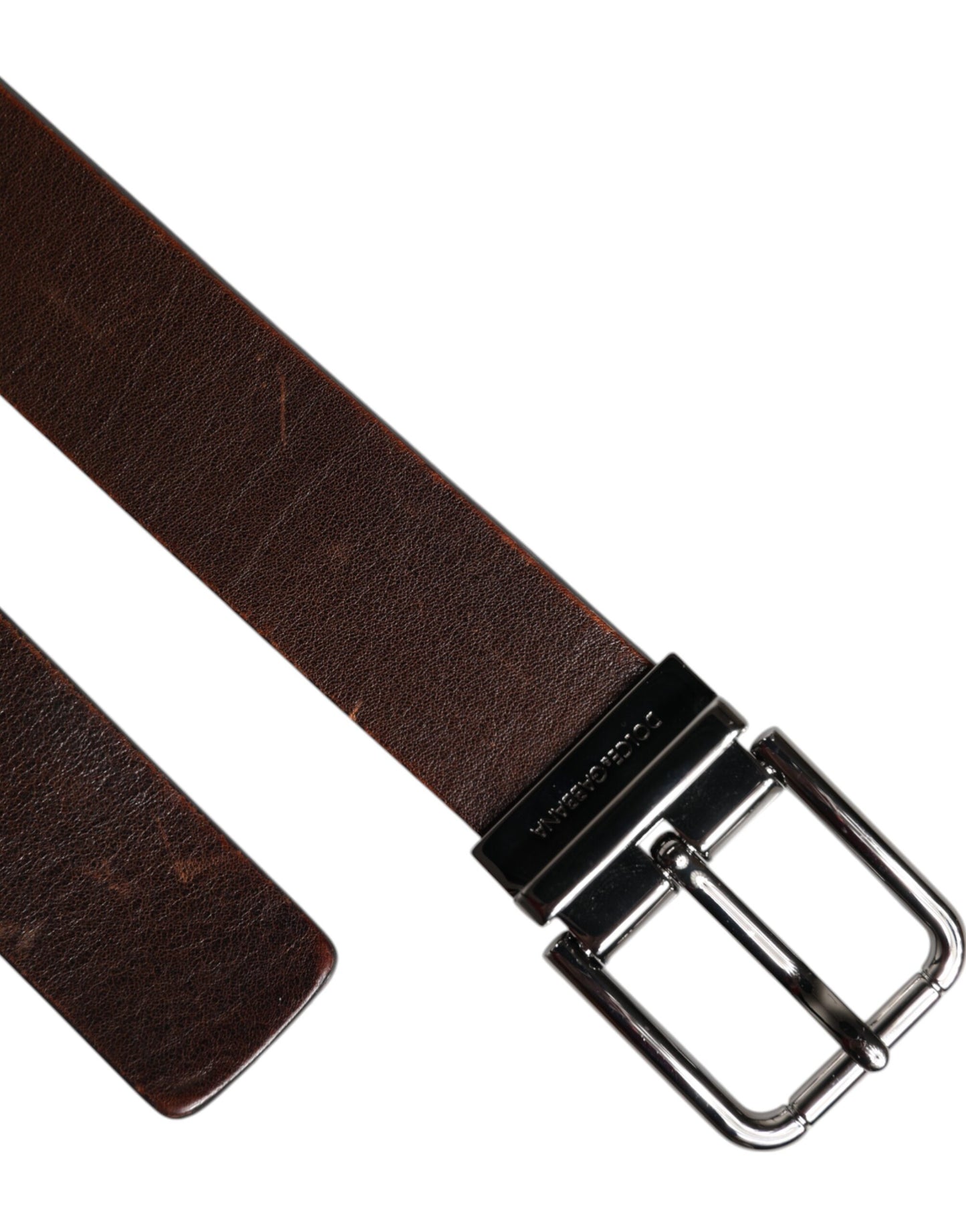 Brown Leather Classic Metal Logo Buckle Belt