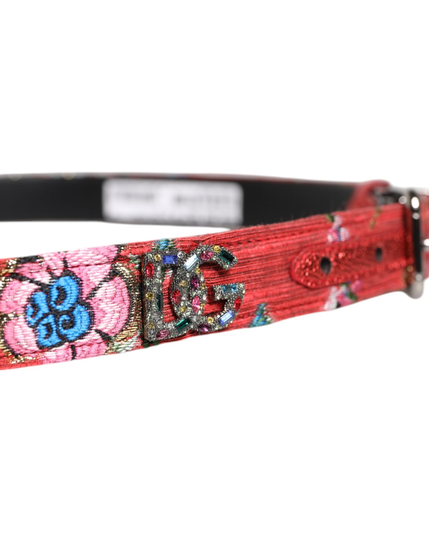 Red Floral DG Embellished Metal Buckle Belt
