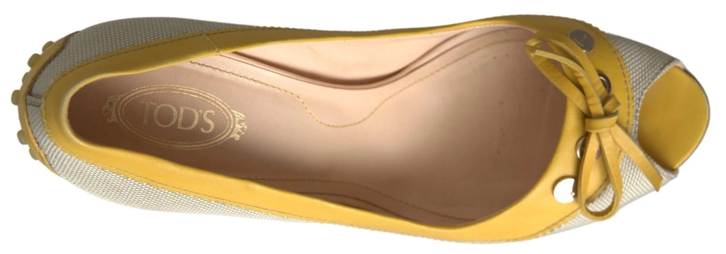 Yellow Off White Peep Toe Heels Pumps Shoes