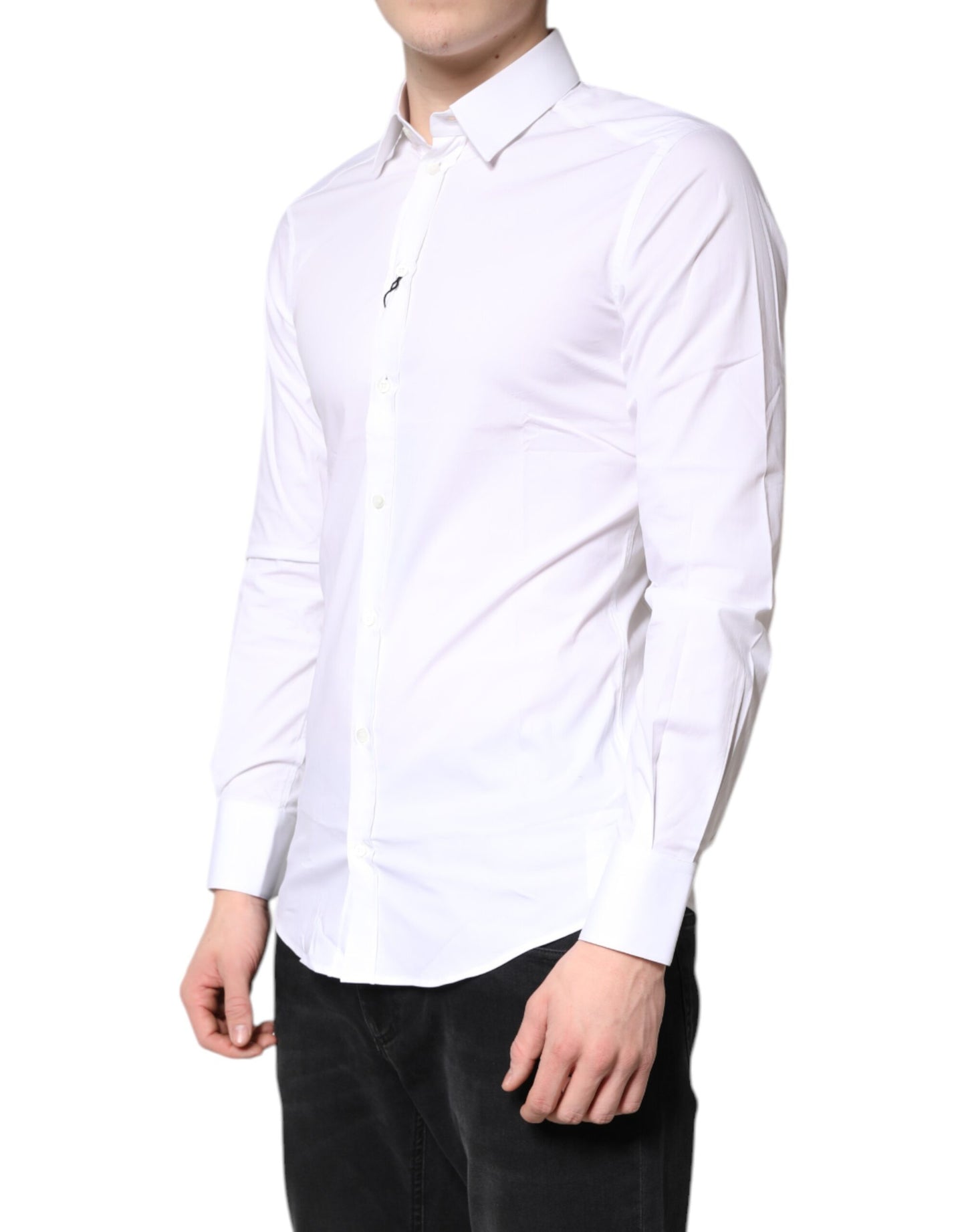 White Cotton Stretch GOLD Dress Formal Shirt