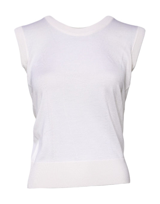 White Sleeveless Cashmere Round Neck Tank Top