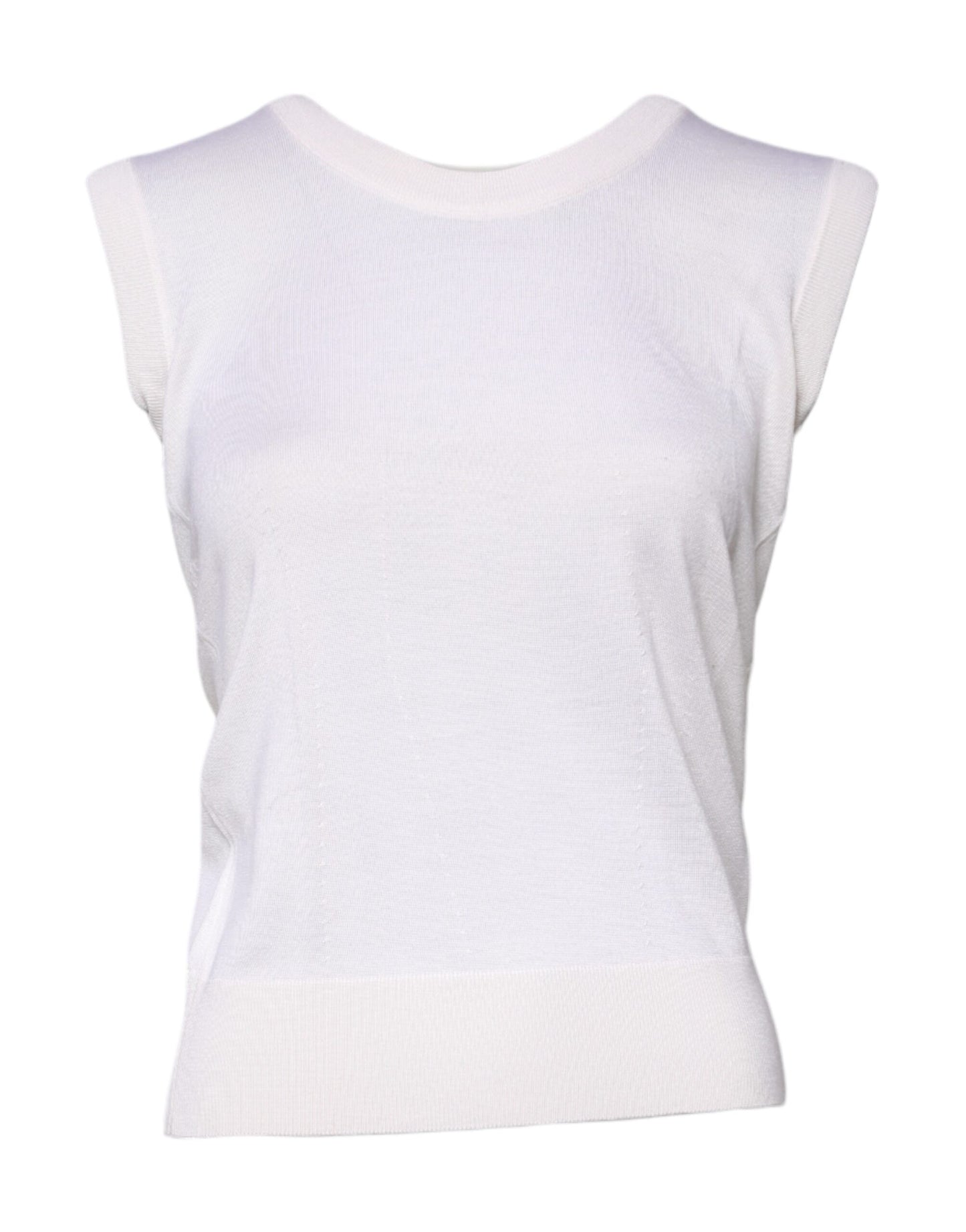 White Sleeveless Cashmere Round Neck Tank Top