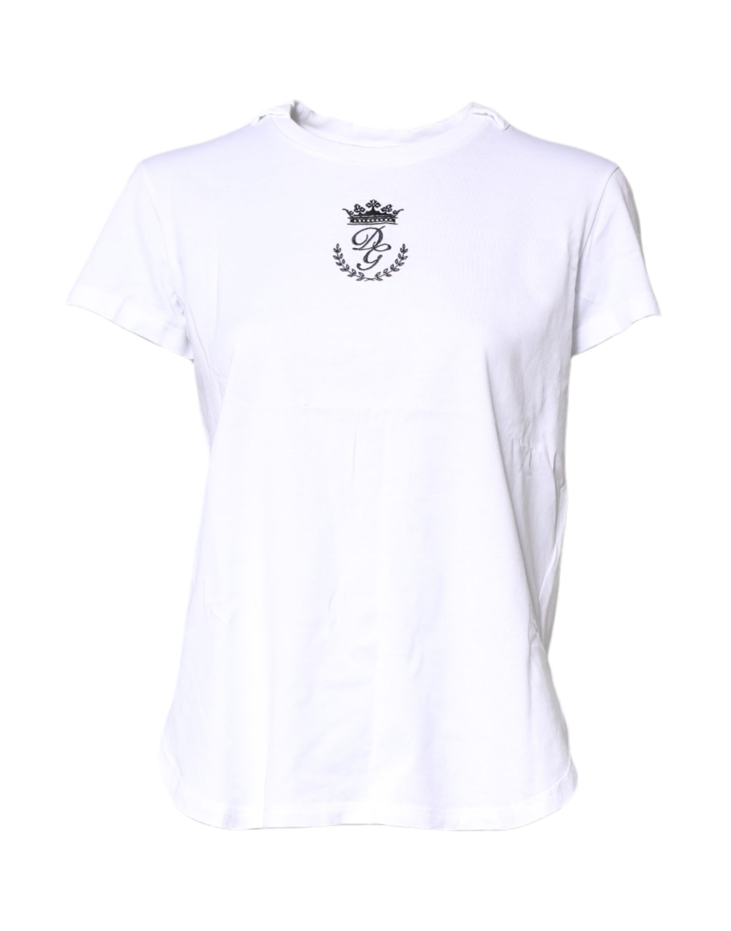 White Logo Crown Cotton Crew Neck T-shirt