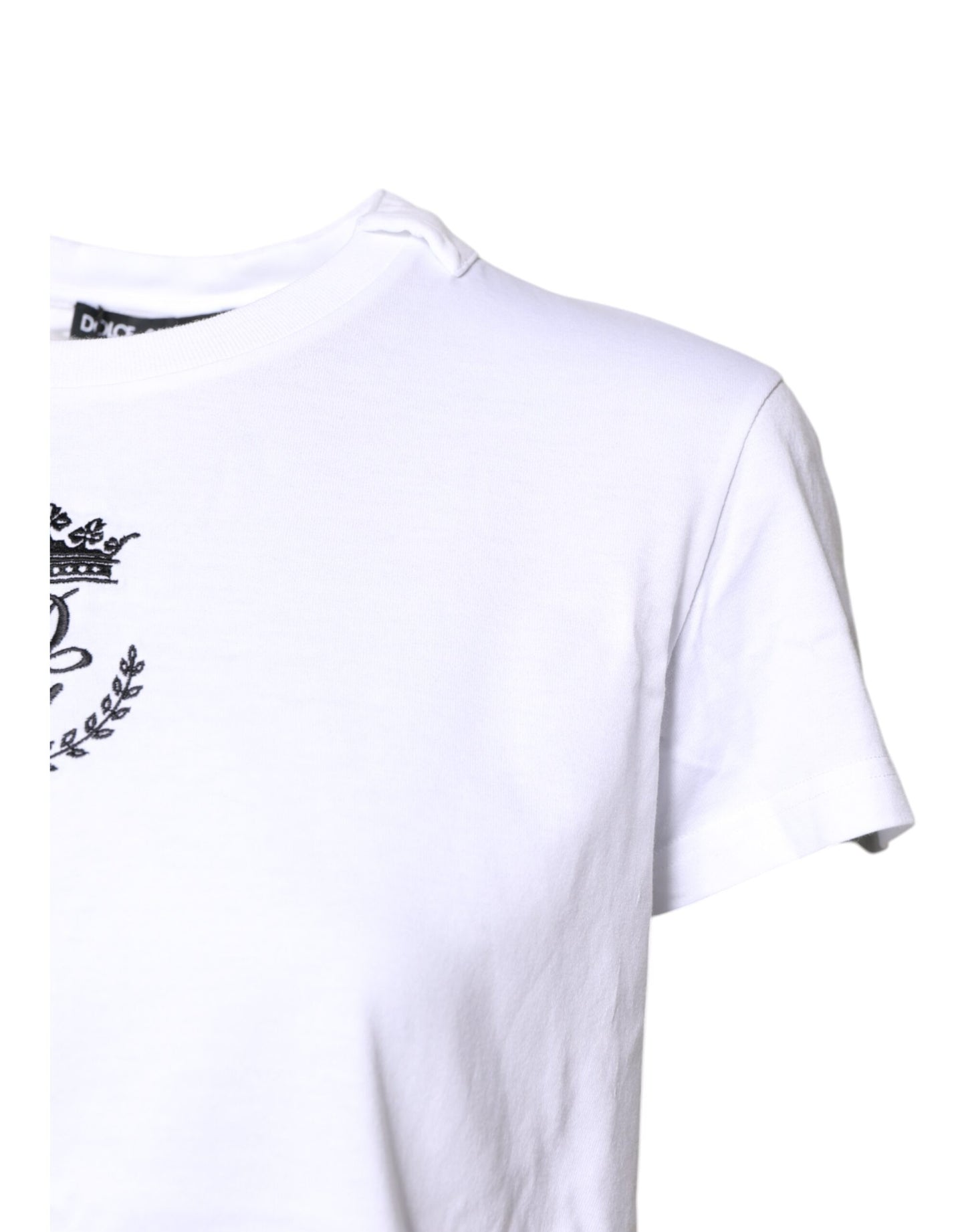 White Logo Crown Cotton Crew Neck T-shirt