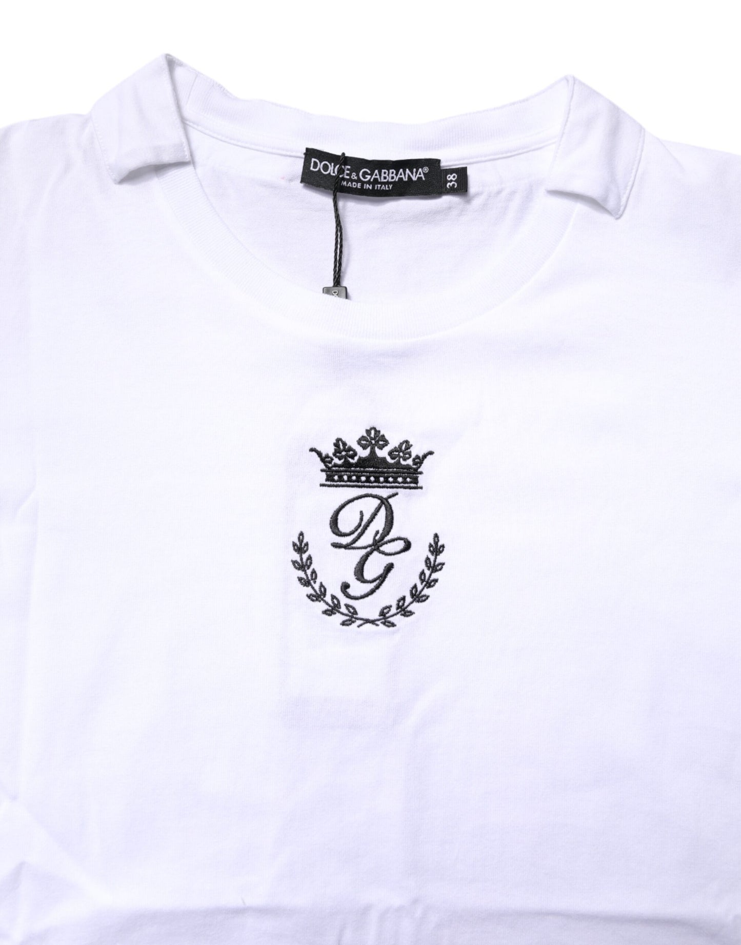 White Logo Crown Cotton Crew Neck T-shirt