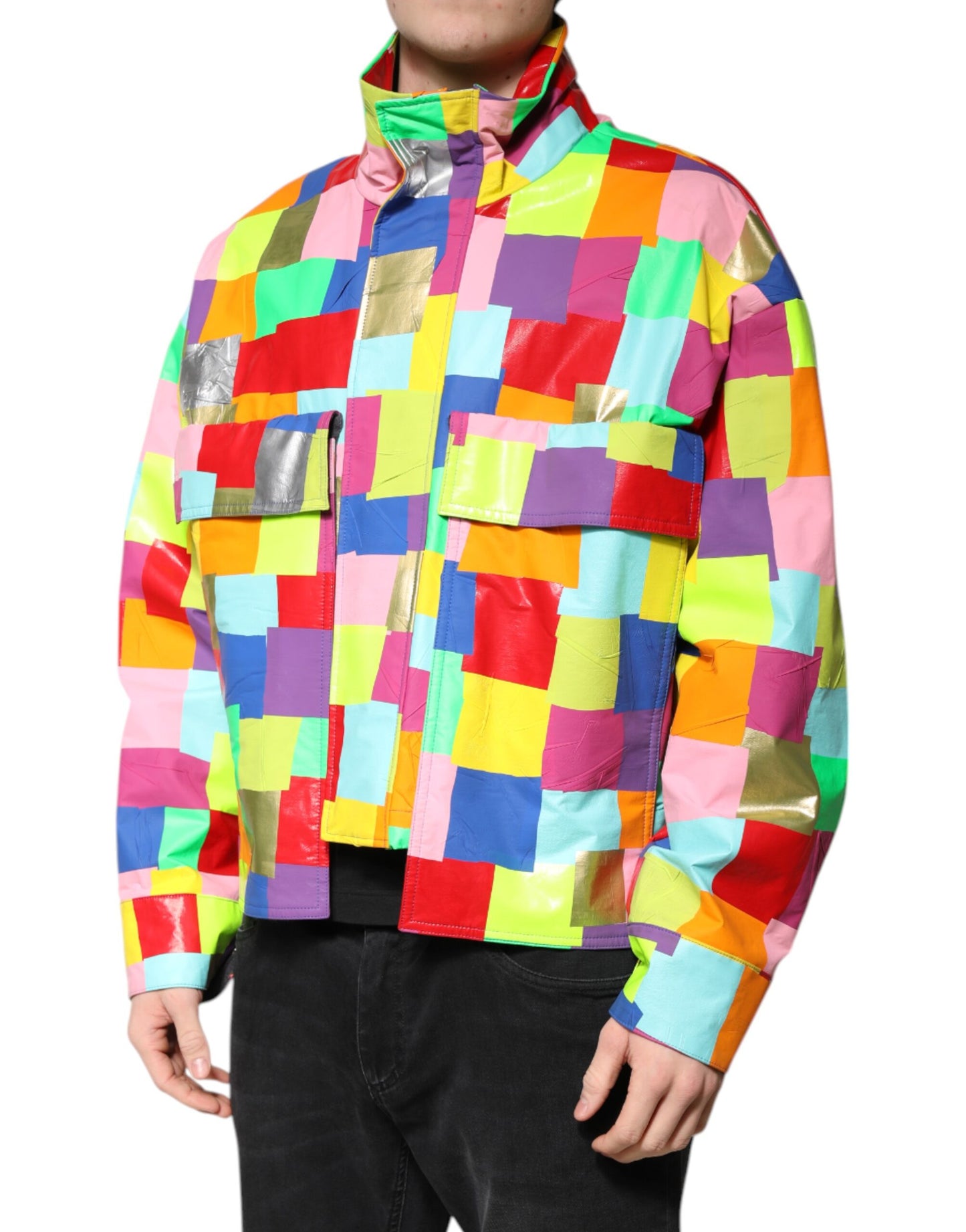 Multicolor Cotton Full Zip Men Biker Jacket