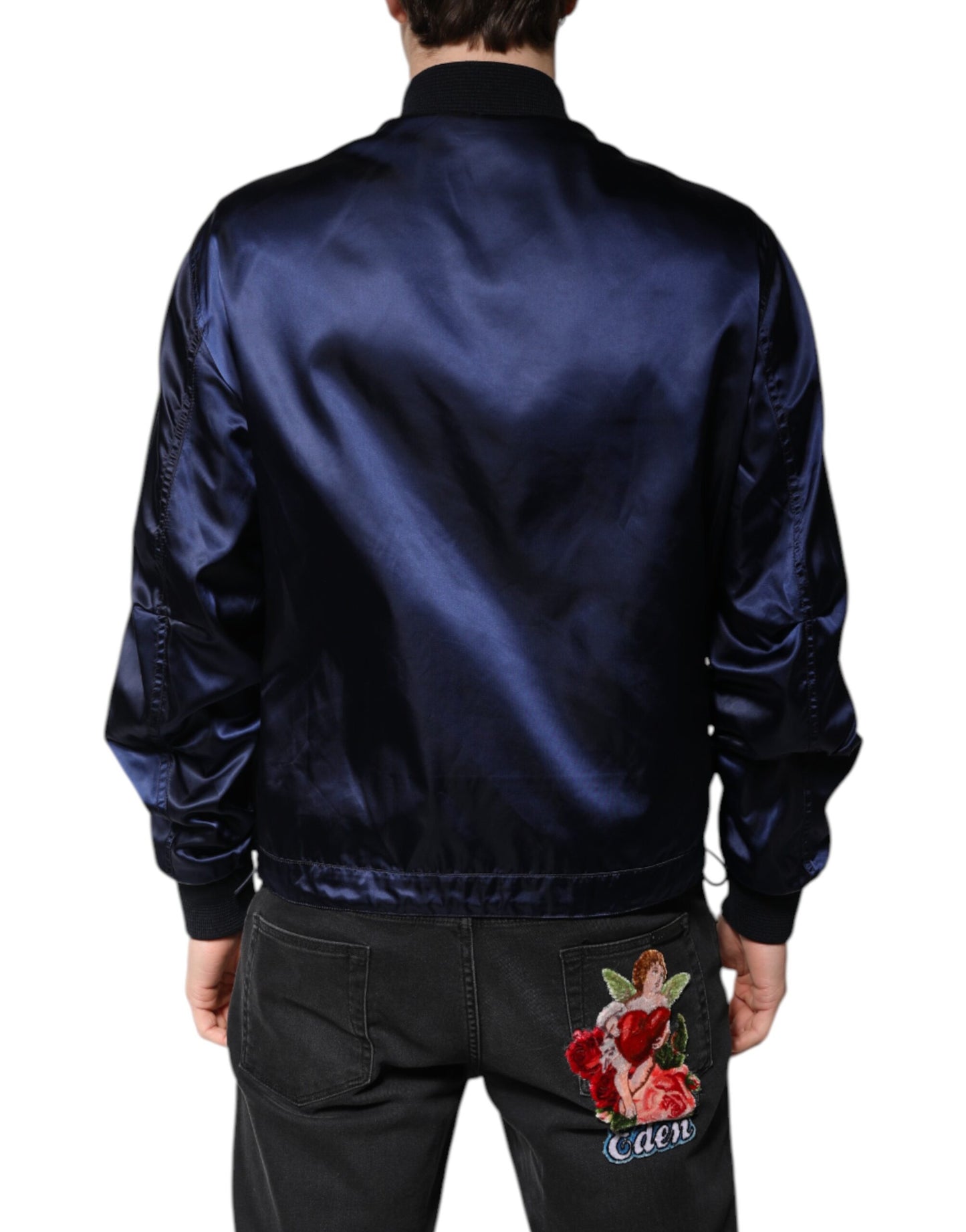 Blue Nylon DG Crown Full Zip Bomber Jacket