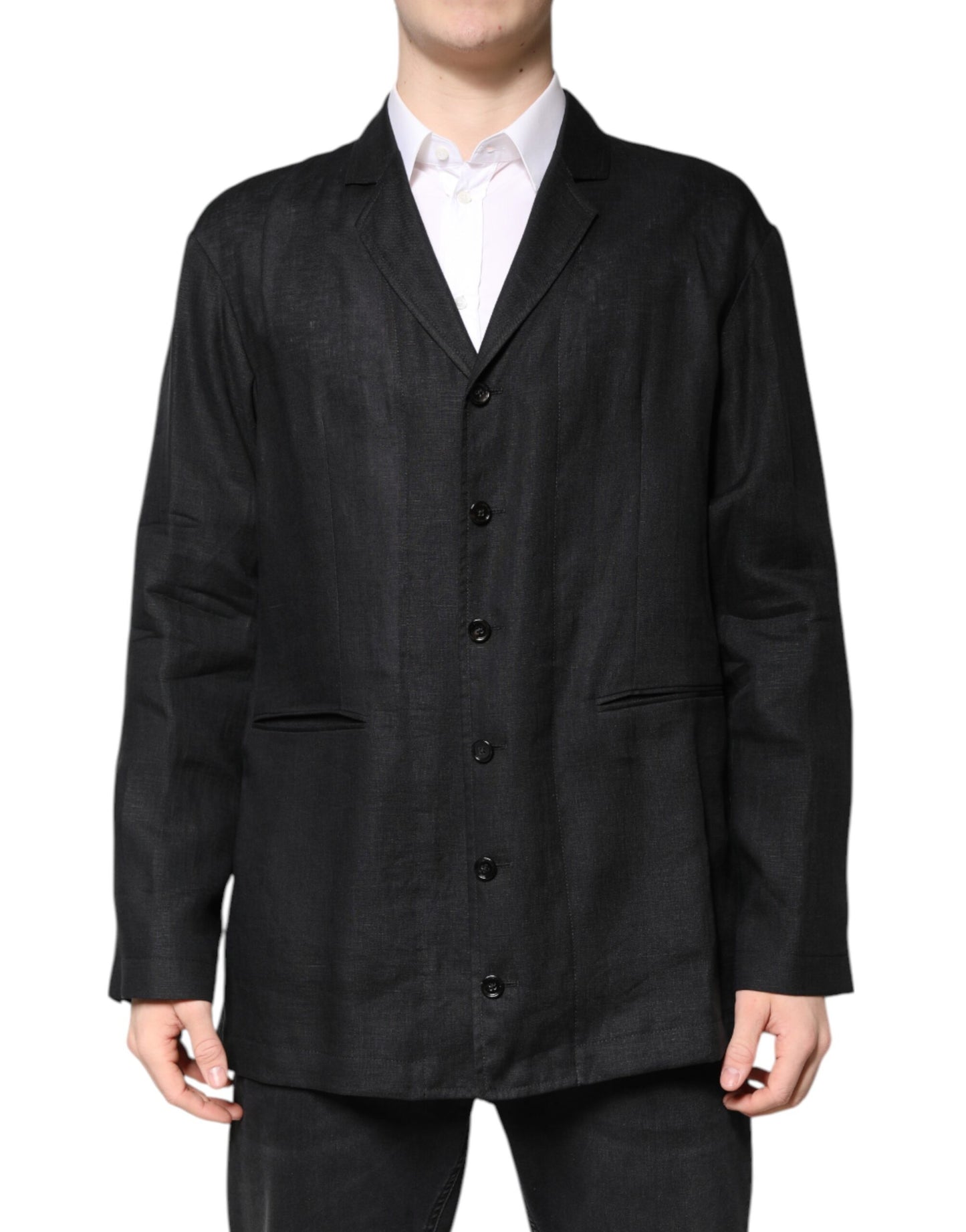 Black Linen Single Breasted Men Coat Blazer