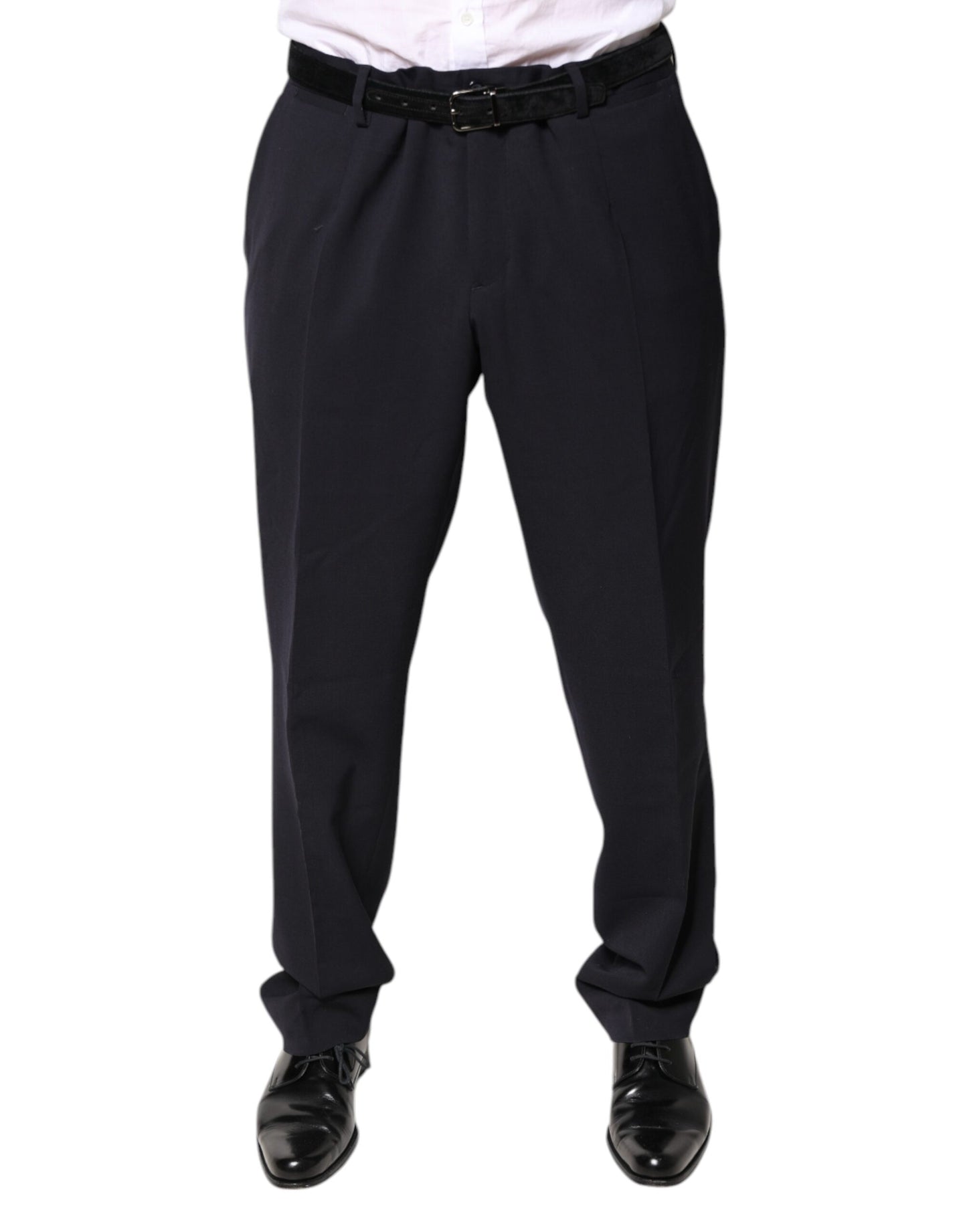 Black Wool Mid Waist Dress Pants