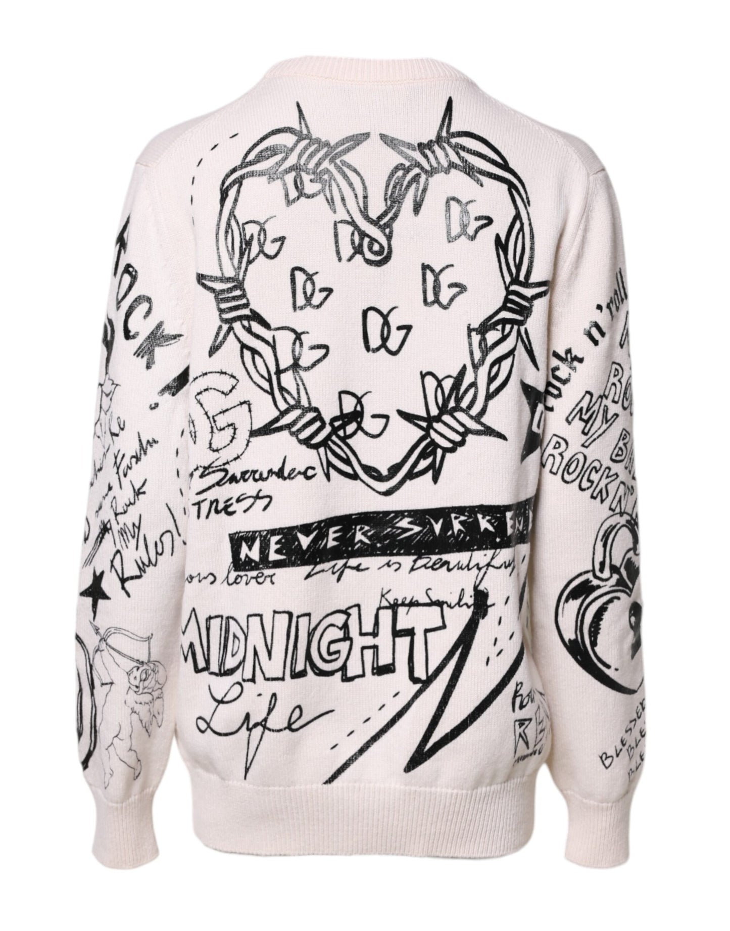 White Black Logo Print Women Pullover Sweater