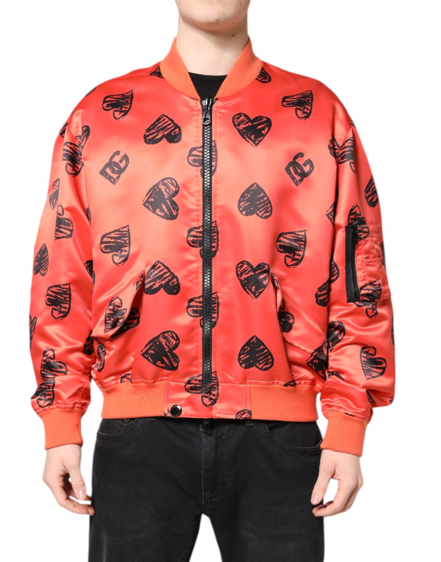 Orange DG Heart Full Zip Men Bomber Jacket