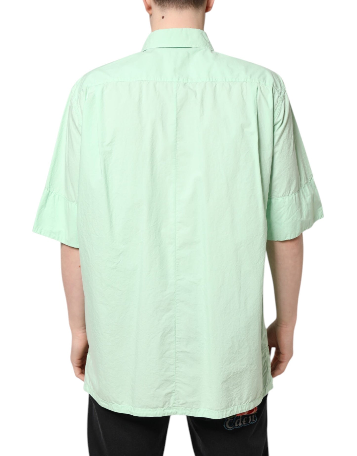 Green Cotton Short Sleeves Men Casual Shirt