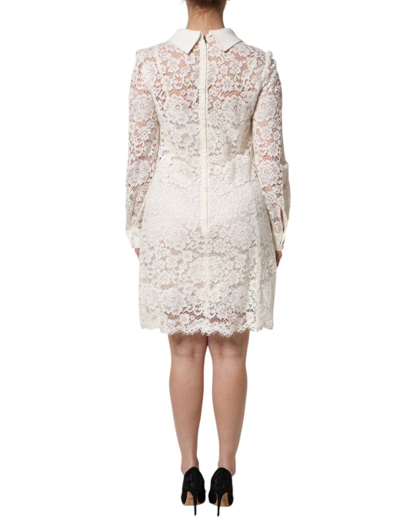 White Floral Lace Long Sleeves Shift Dress