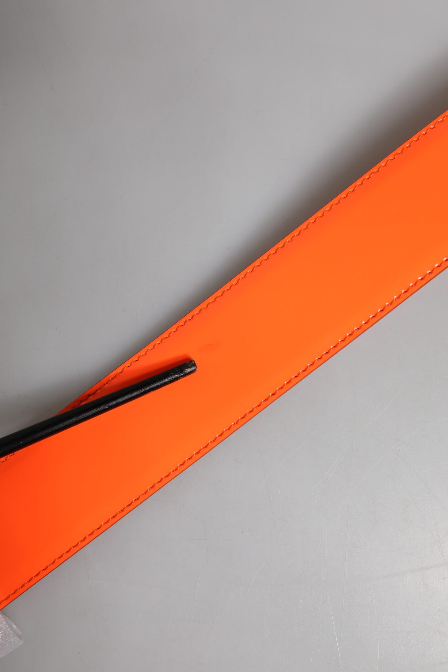 Orange Gold Tone Metal Logo Buckle Belt