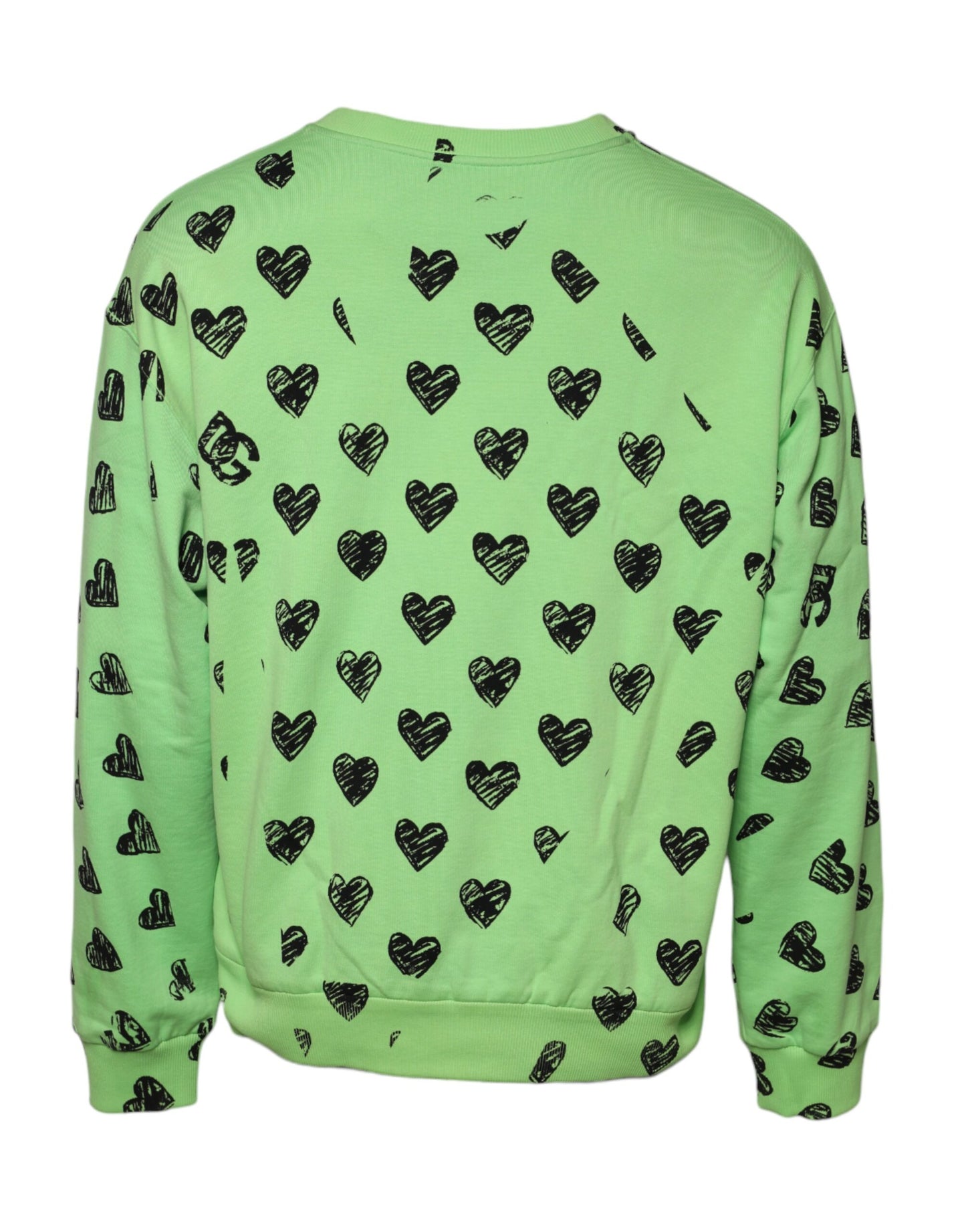 Green Heart Print Crew Neck Pullover Sweater