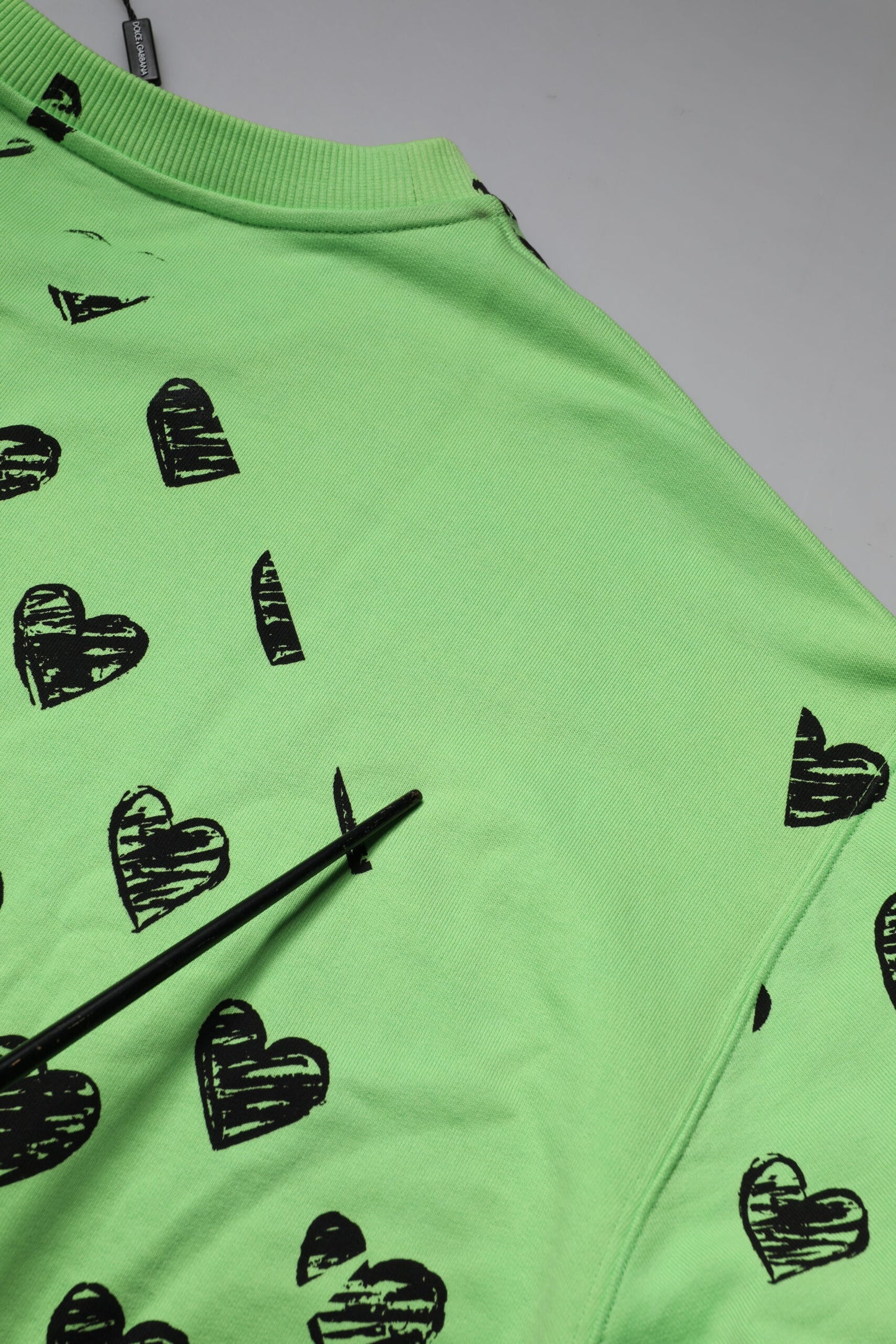 Green Heart Print Crew Neck Pullover Sweater