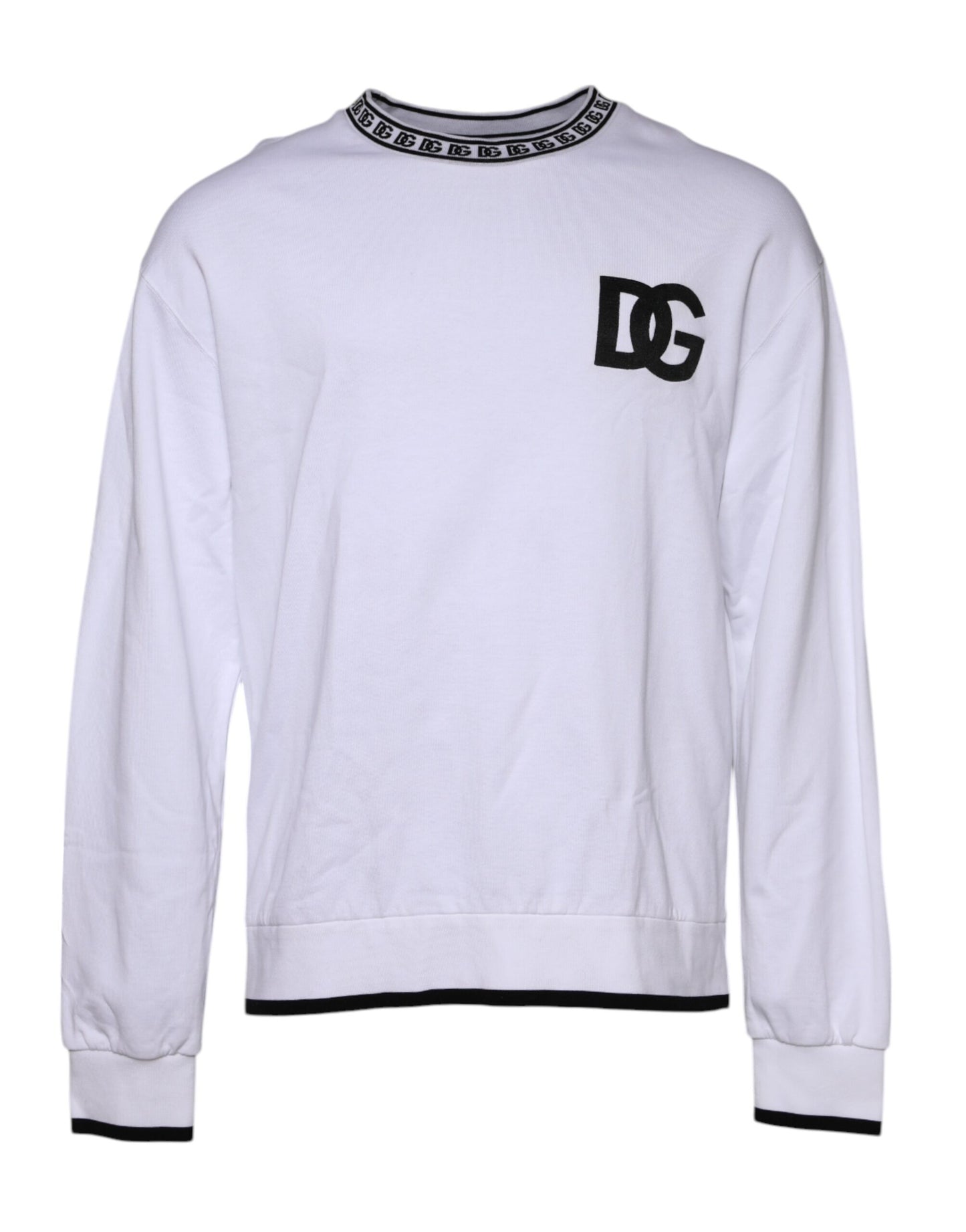 White Logo Cotton Crew Neck Pullover Sweater