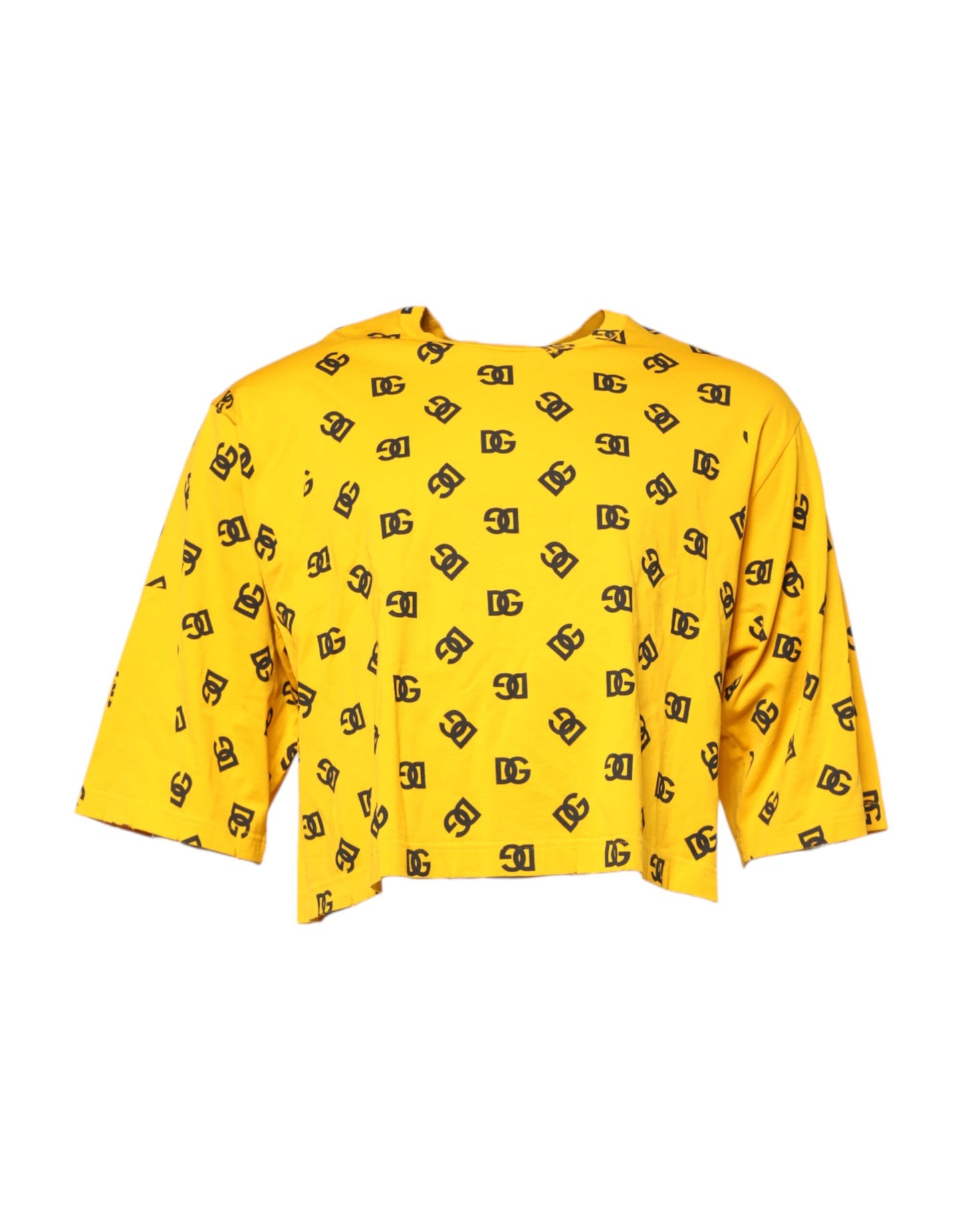 Yellow Cotton DG Logo Print Cropped T-shirt
