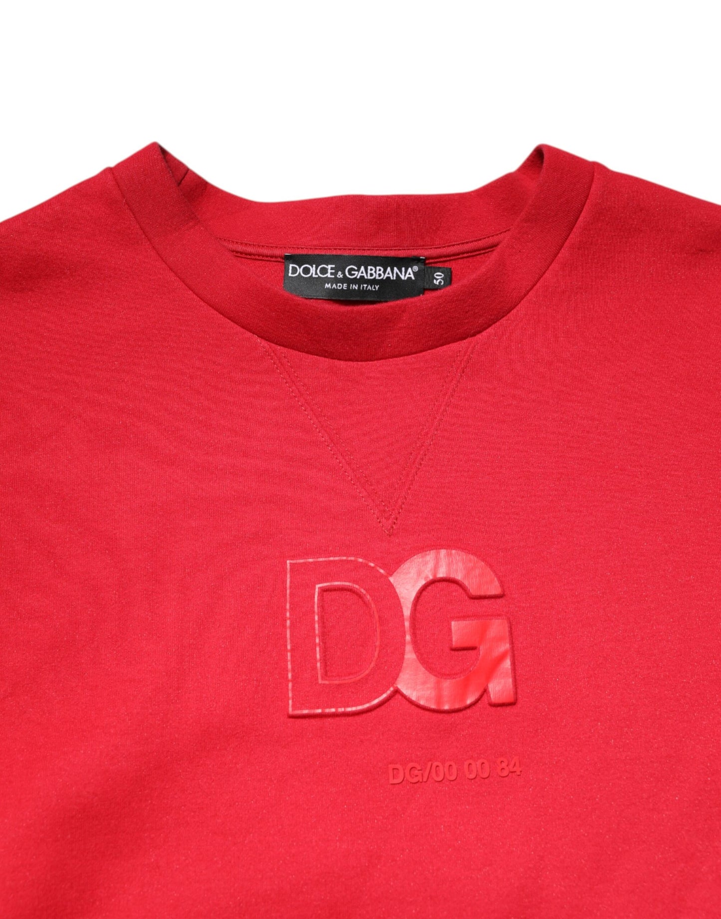 Red Embossed Logo Cotton Crew Neck Sweater