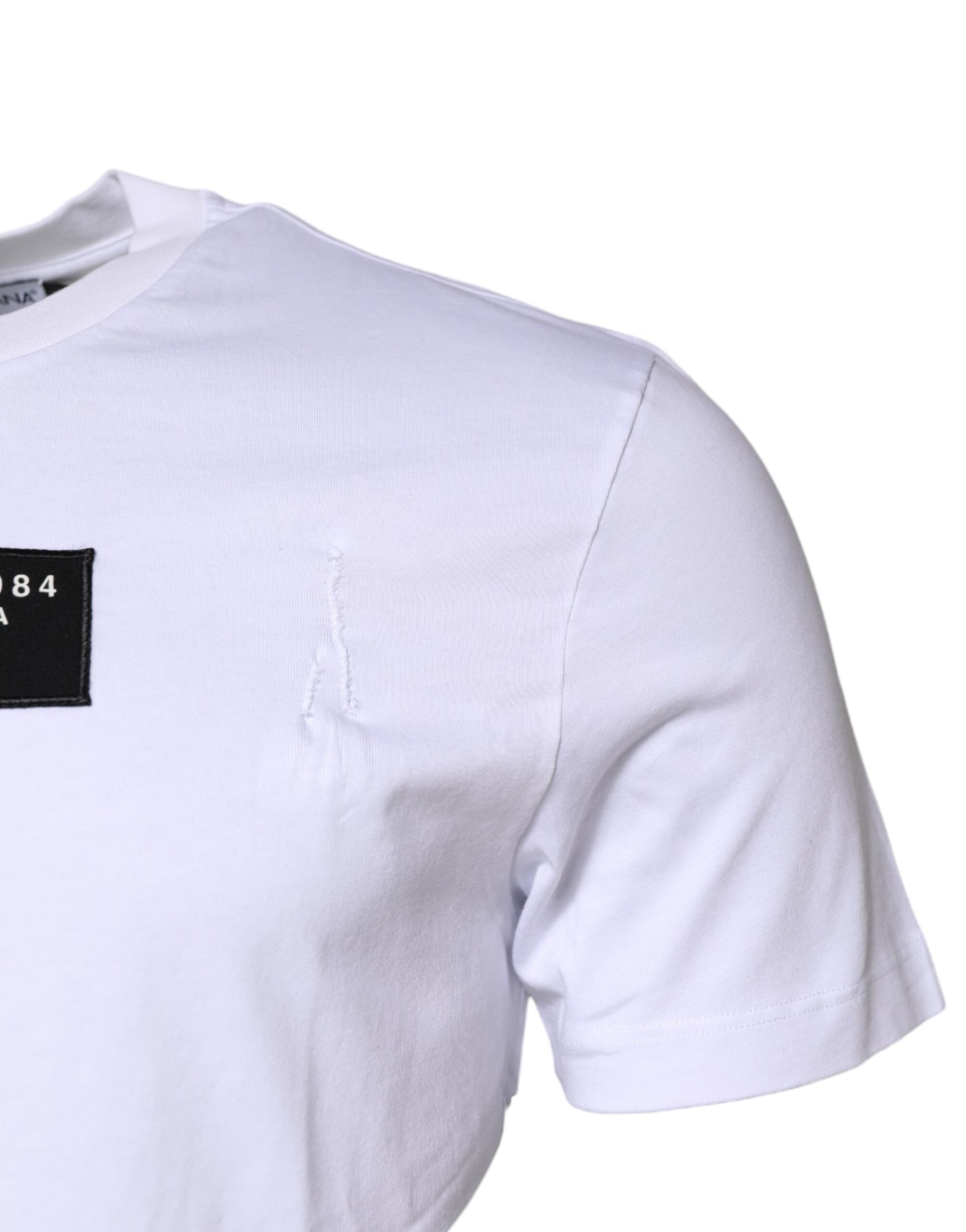 White Cotton Logo Patch Crew Neck T-shirt