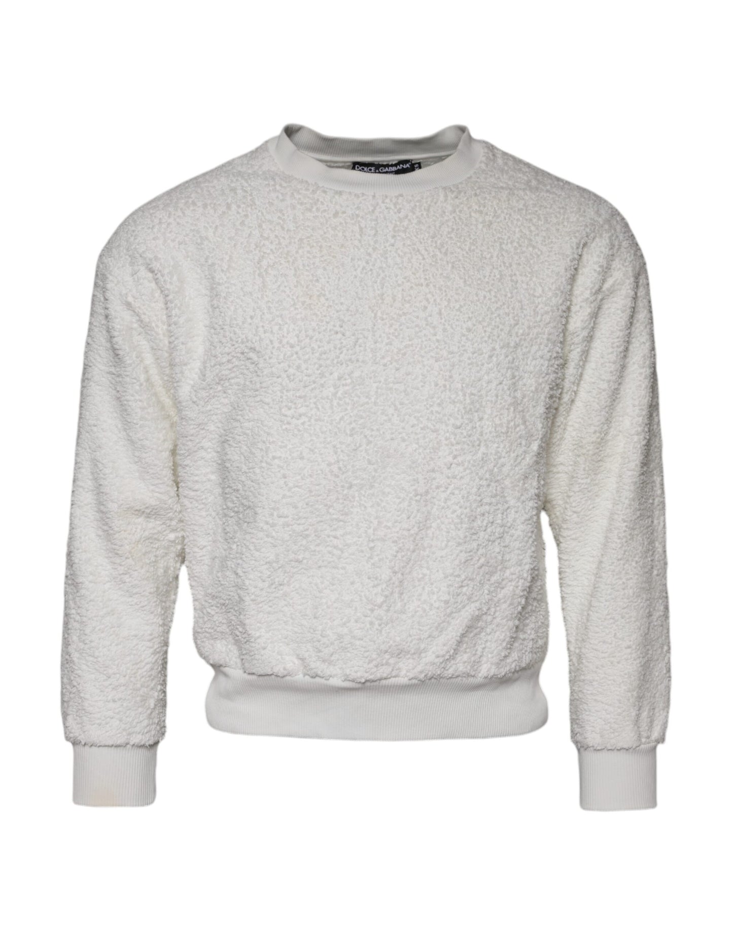 White Cotton Fleece Crew Neck Sweater