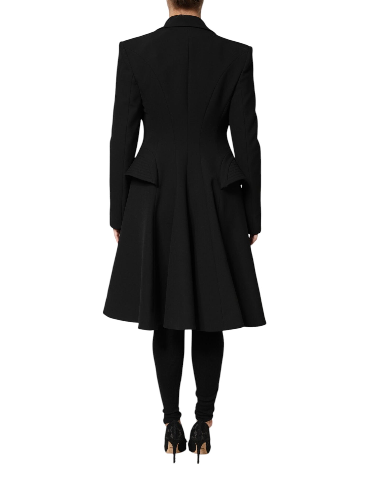 Black Polyester Single Breasted Trench Coat Jacket