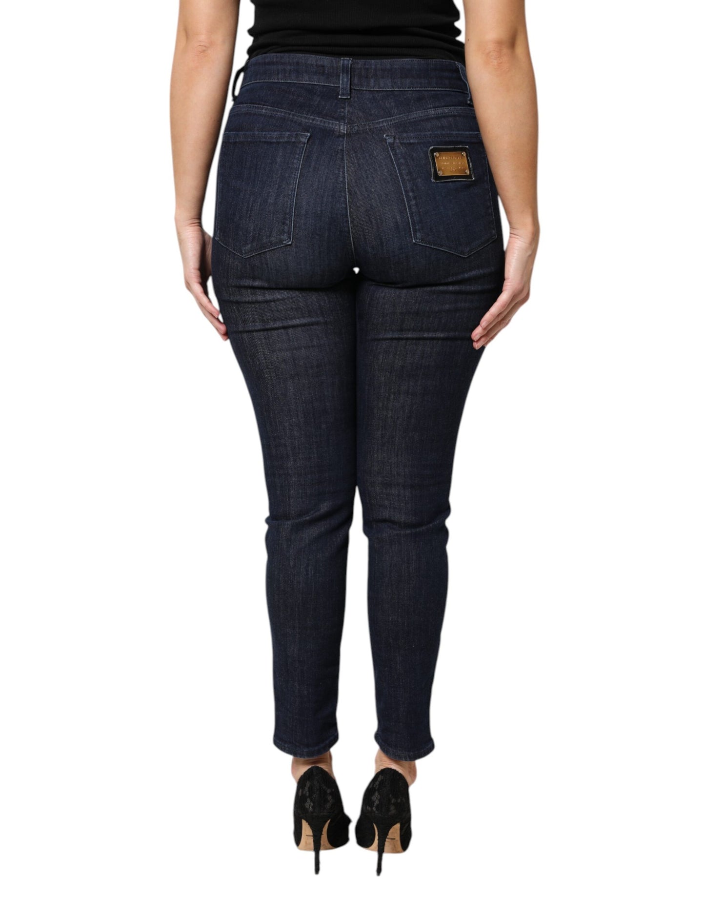 Dark Blue Cotton Skinny Cropped Denim Jeans