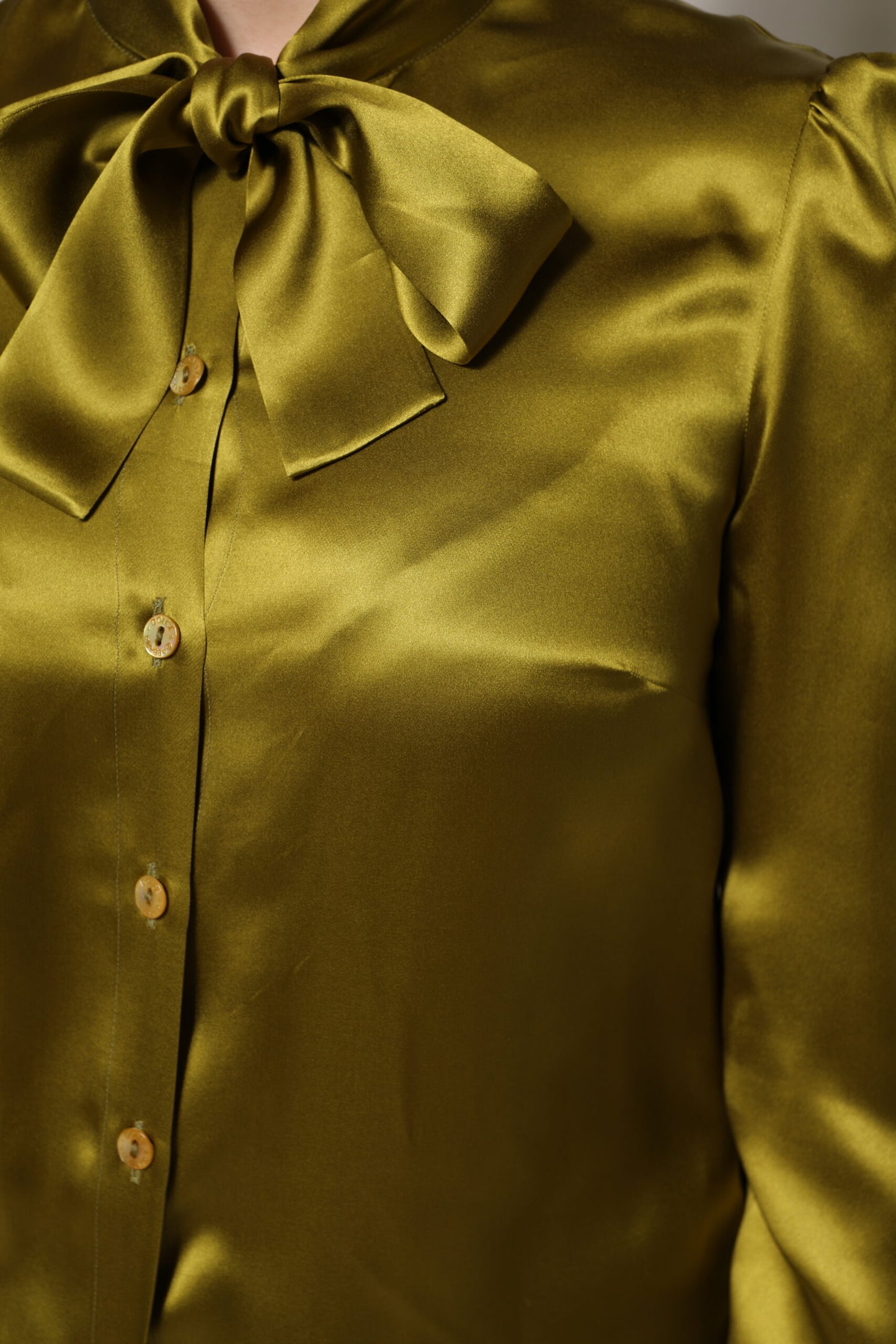 Green Ascot Collar Long Sleeves Blouse Top