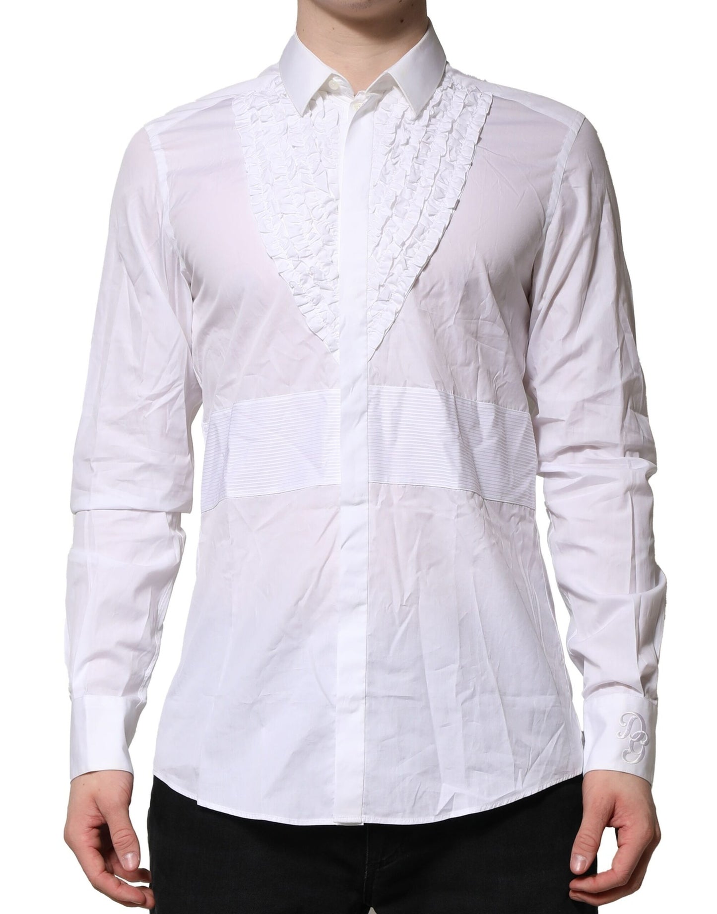 White Cotton Ruffled Detailing Formal Shirt