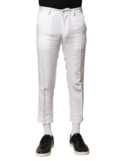 White Linen Mid Waist Cropped Pants