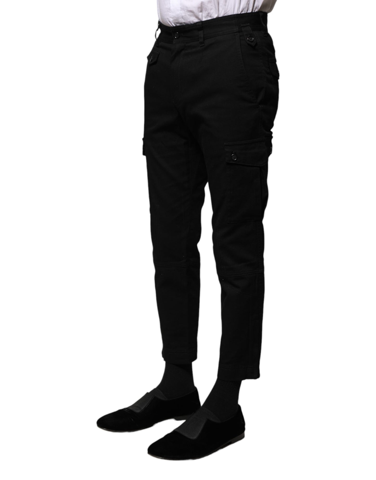 Black Cotton Formal Men Cropped Pants