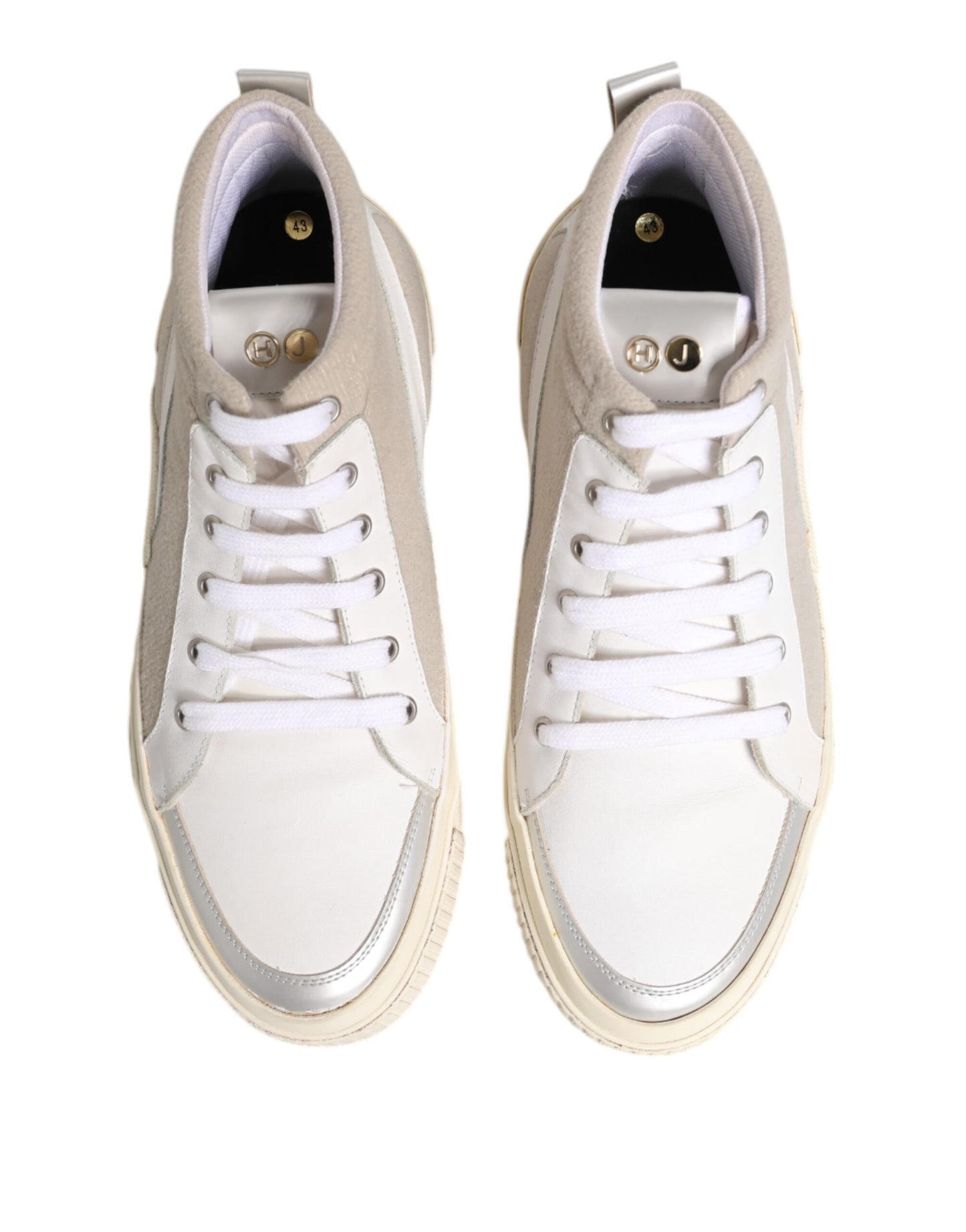 White Beige Lace Up Mid Top Casual Sneakers Shoes