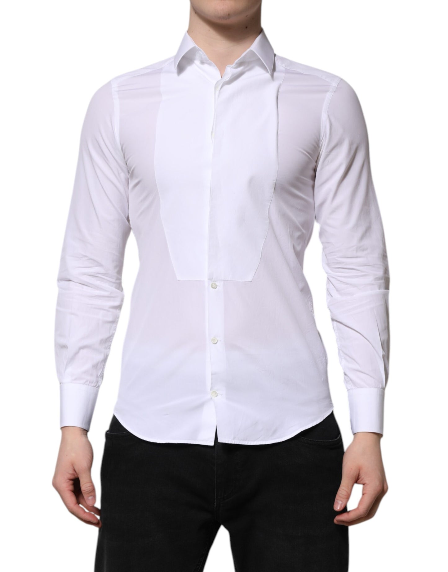 White Cotton GOLD Long Sleeves Men Dress Shirt