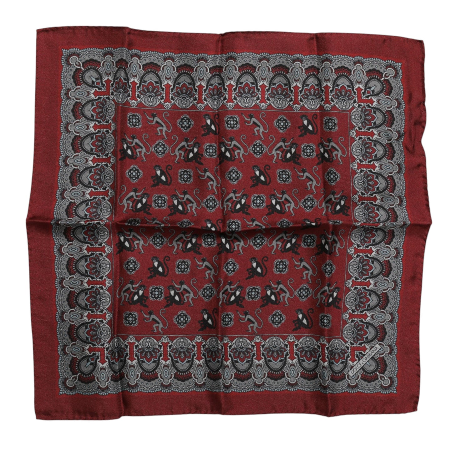 Maroon Monkey Print Silk Square Foulard Scarf