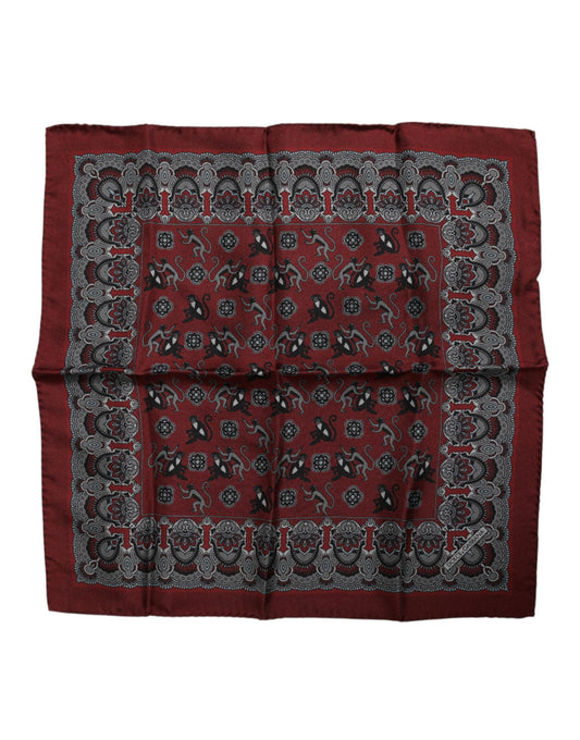 Maroon Monkey Print Silk Square Foulard Scarf