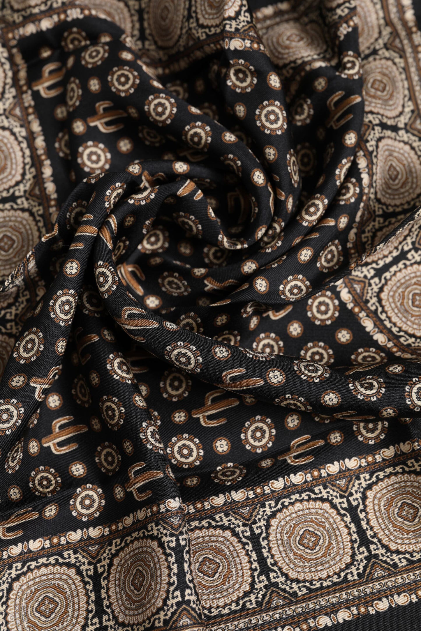 Black Brown Patterned Square Foulard Scarf