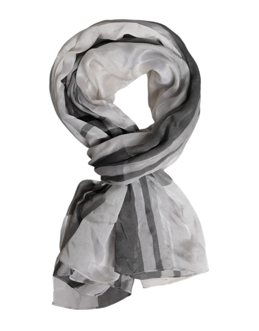 White Black Silk Warmer Wrap Foulard Scarf