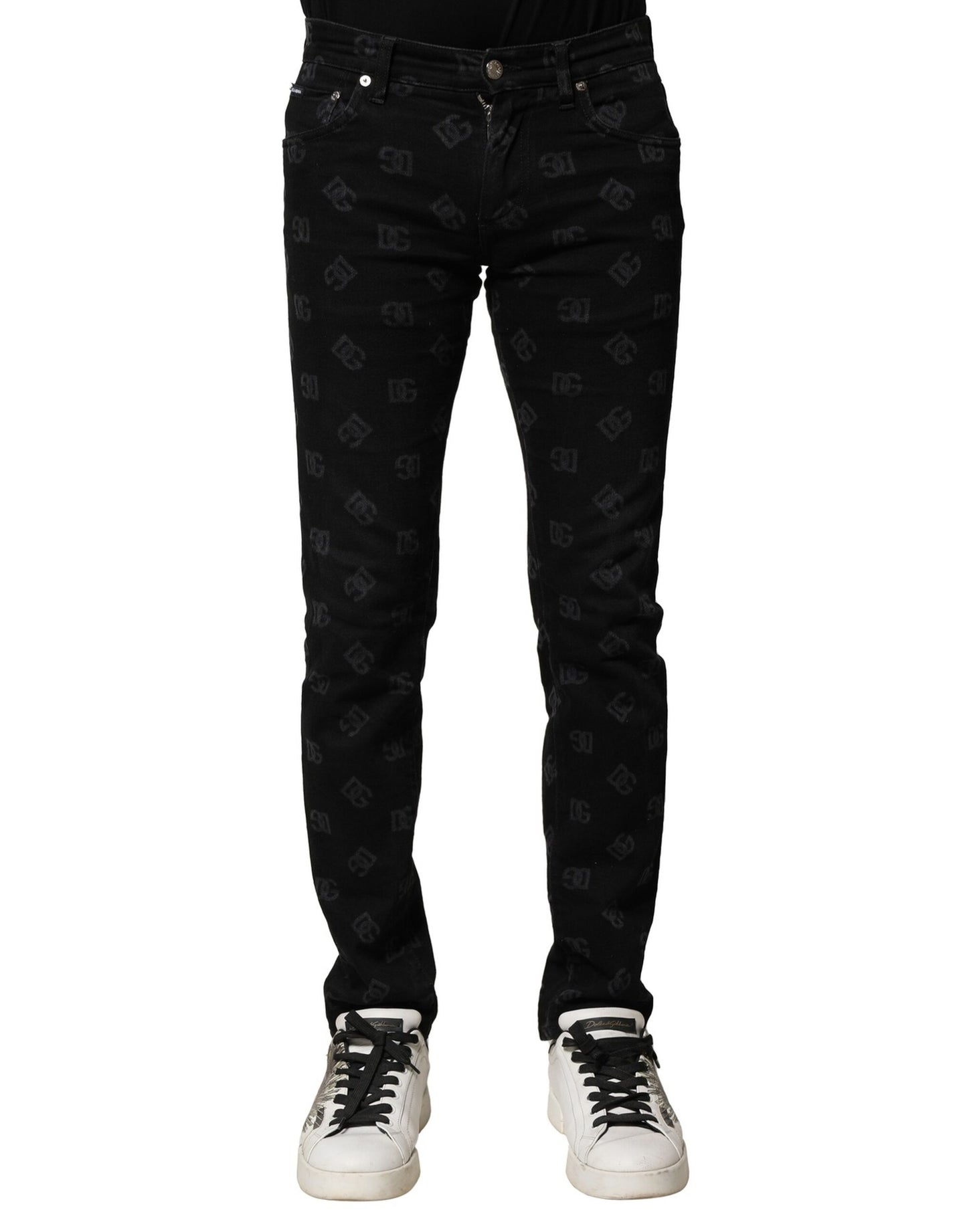 Black Cotton DG Logo Skinny Men Denim Jeans