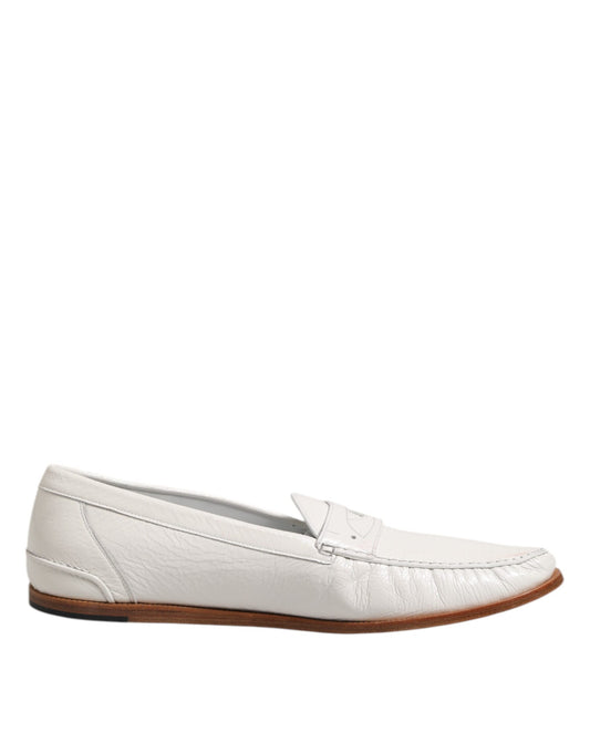 White Leather Loafers Moccasins Slip On Shoes