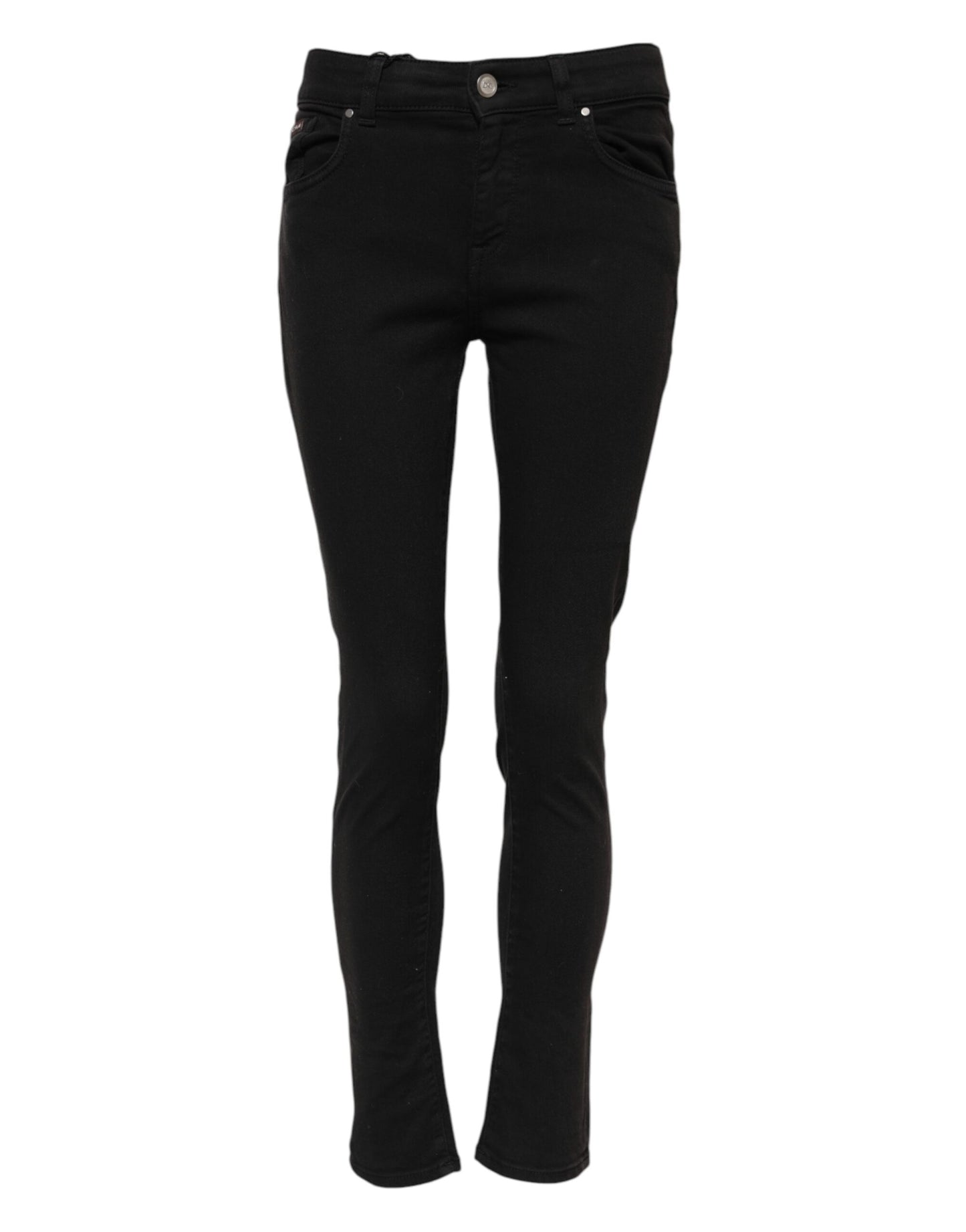 Black Cotton Skinny Mid Waisted Denim Jeans