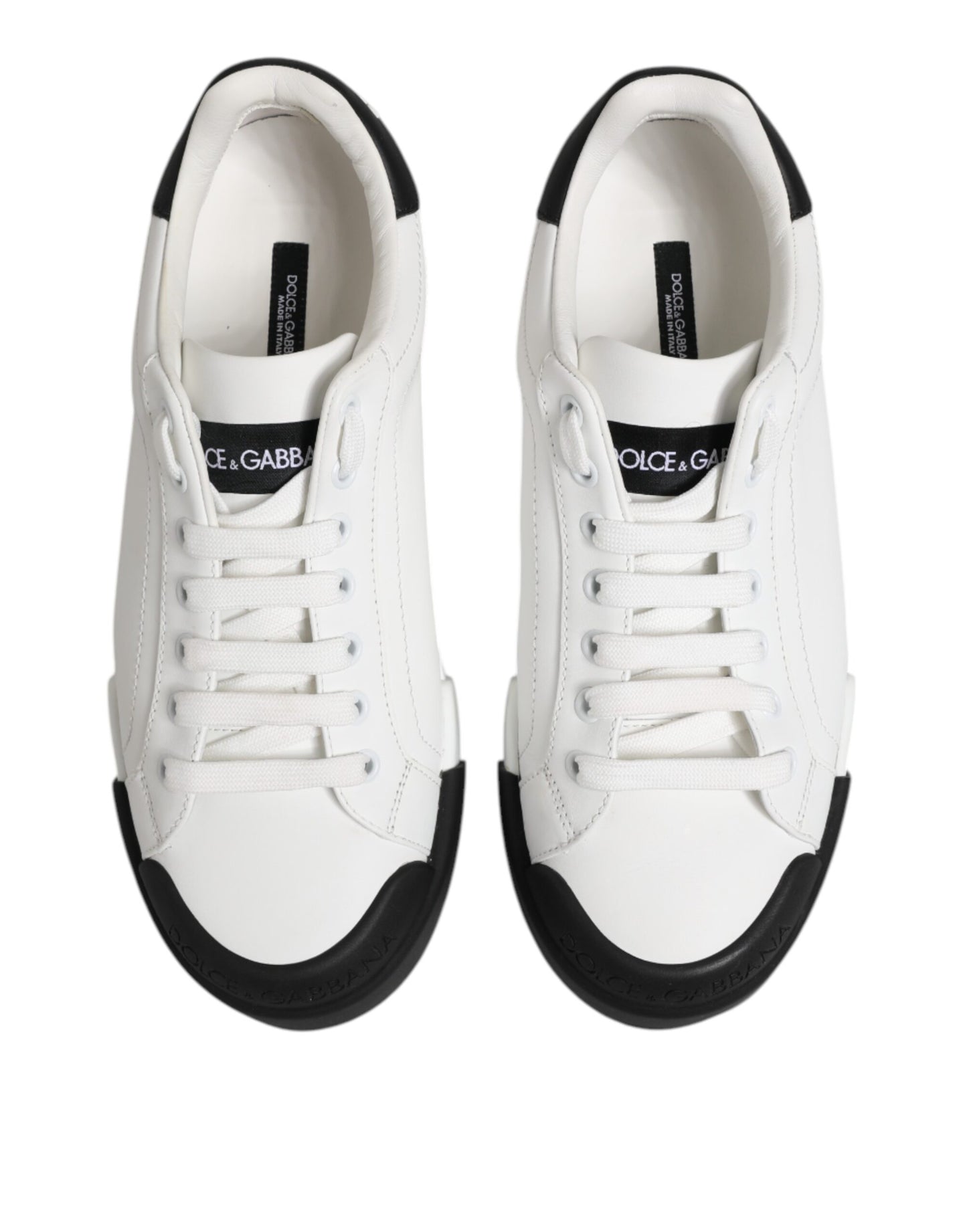 White Black Logo Leather Lace Up Sneakers Shoes