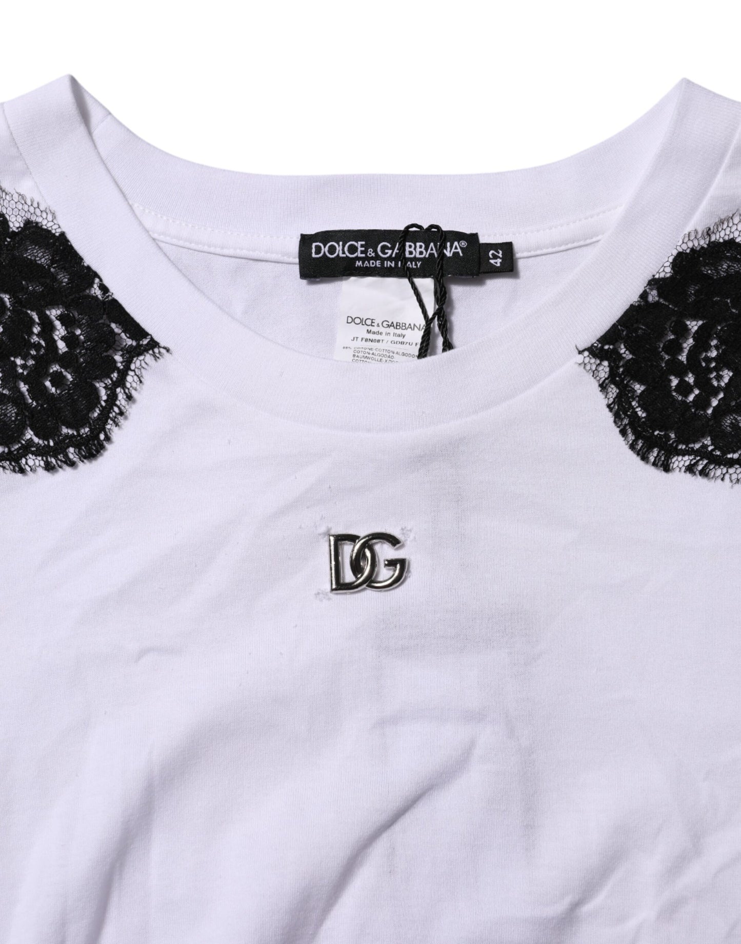 White Floral Lace DG Detailing Top T-shirt