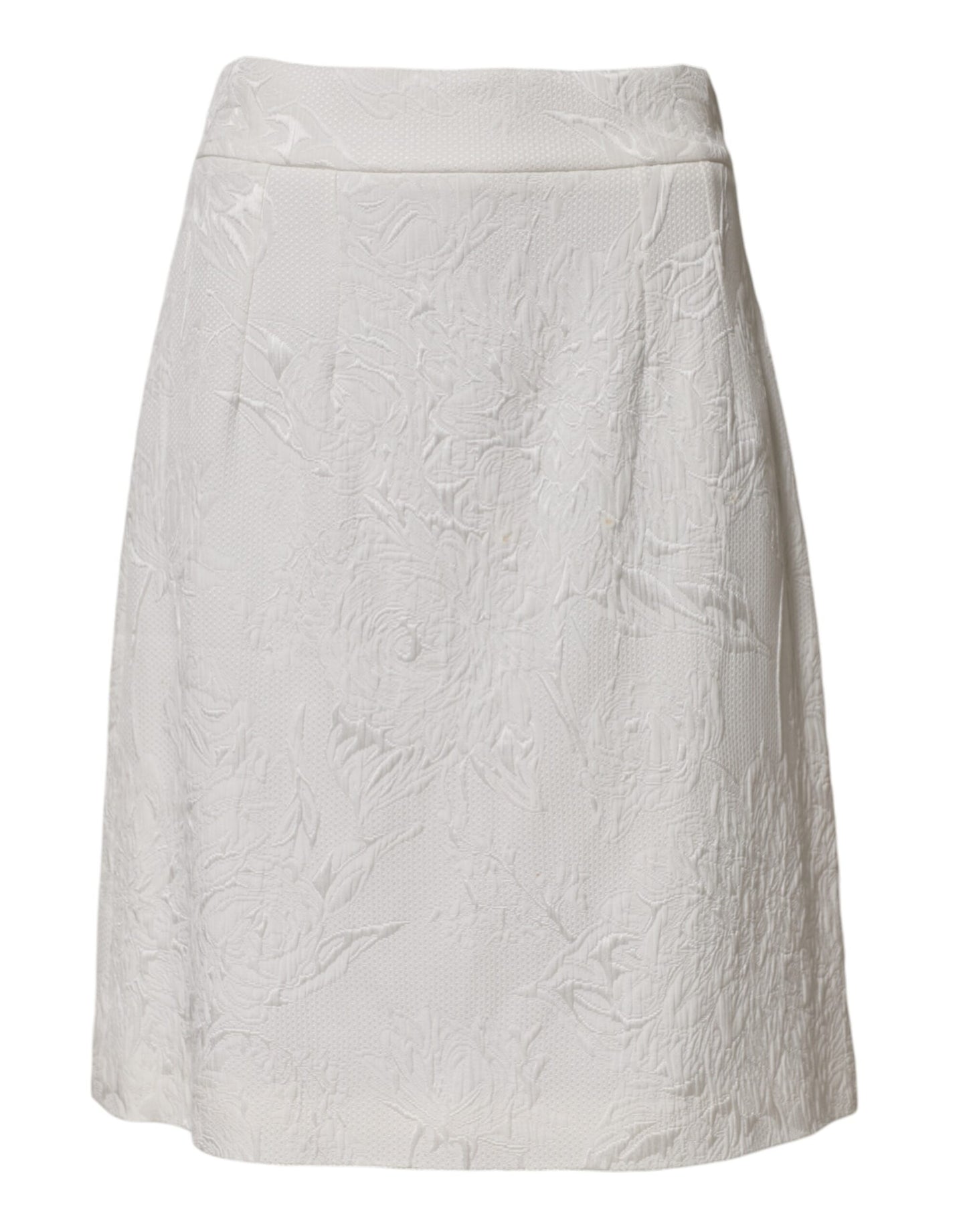 White Floral Brocade A-line High Waist Skirt
