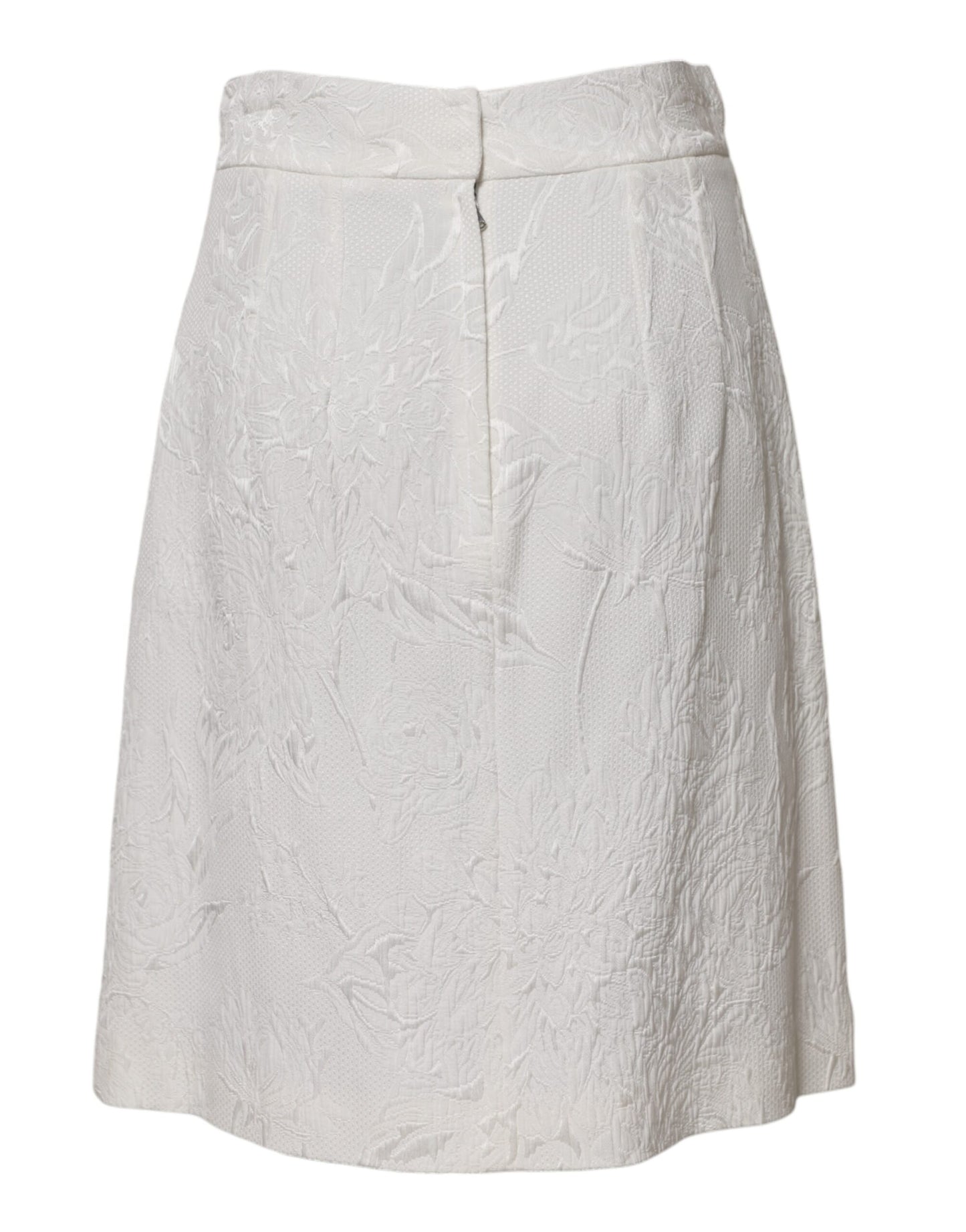 White Floral Brocade A-line High Waist Skirt