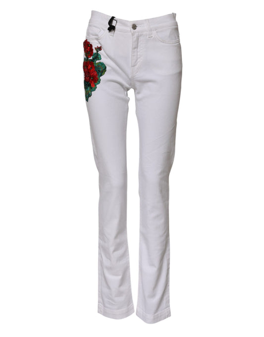 White Floral Embroidery GIRLY Denim Jeans