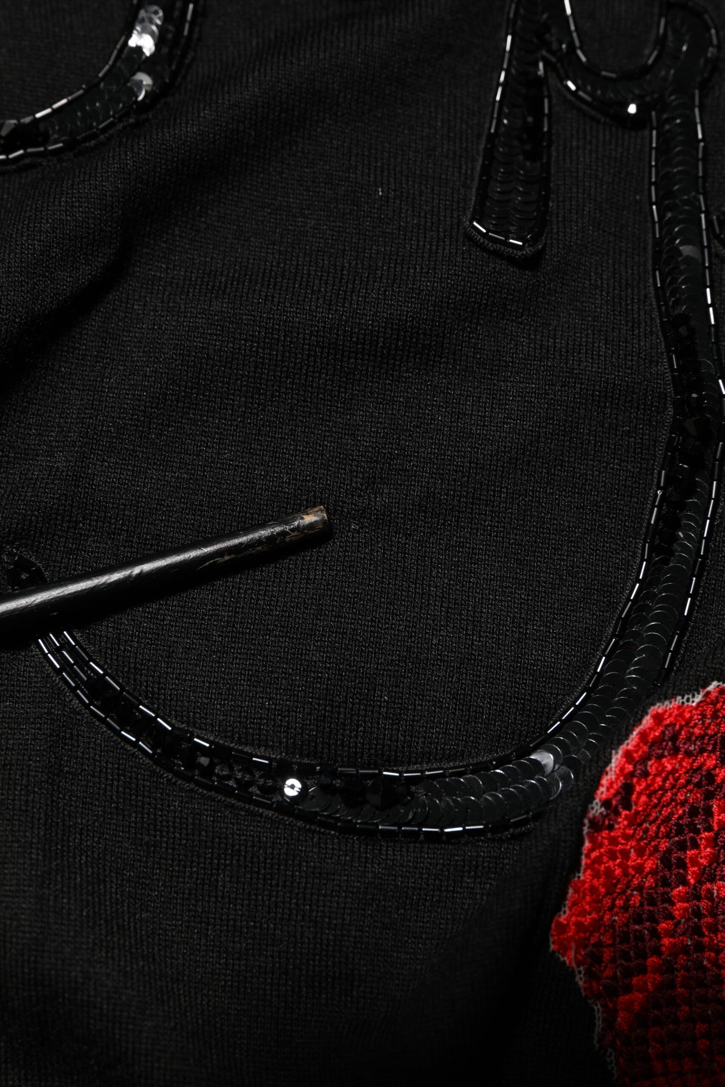 Black Rose Sequin Embellishments Blouse Top