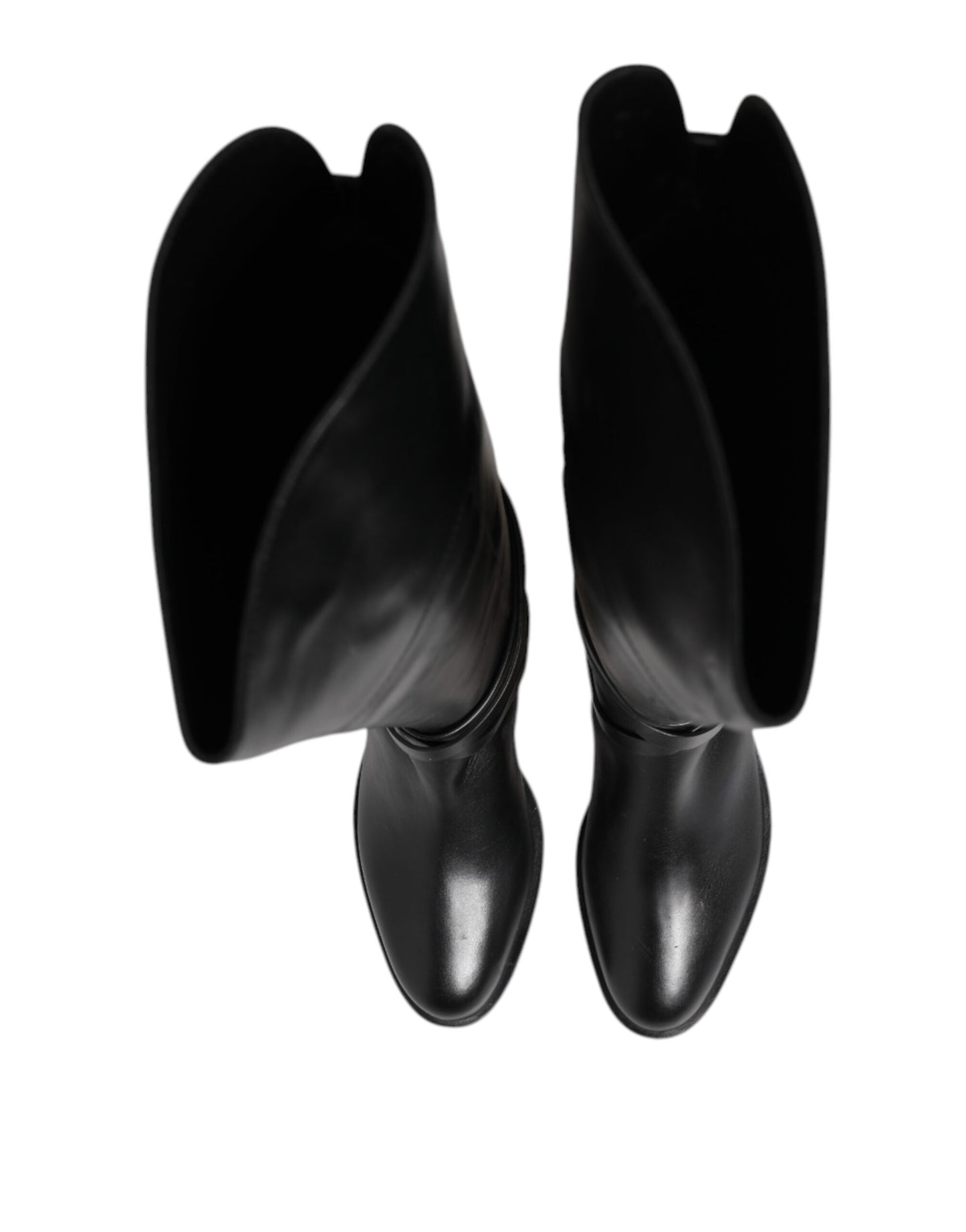 Black Leather Buckled High Boots Shoes